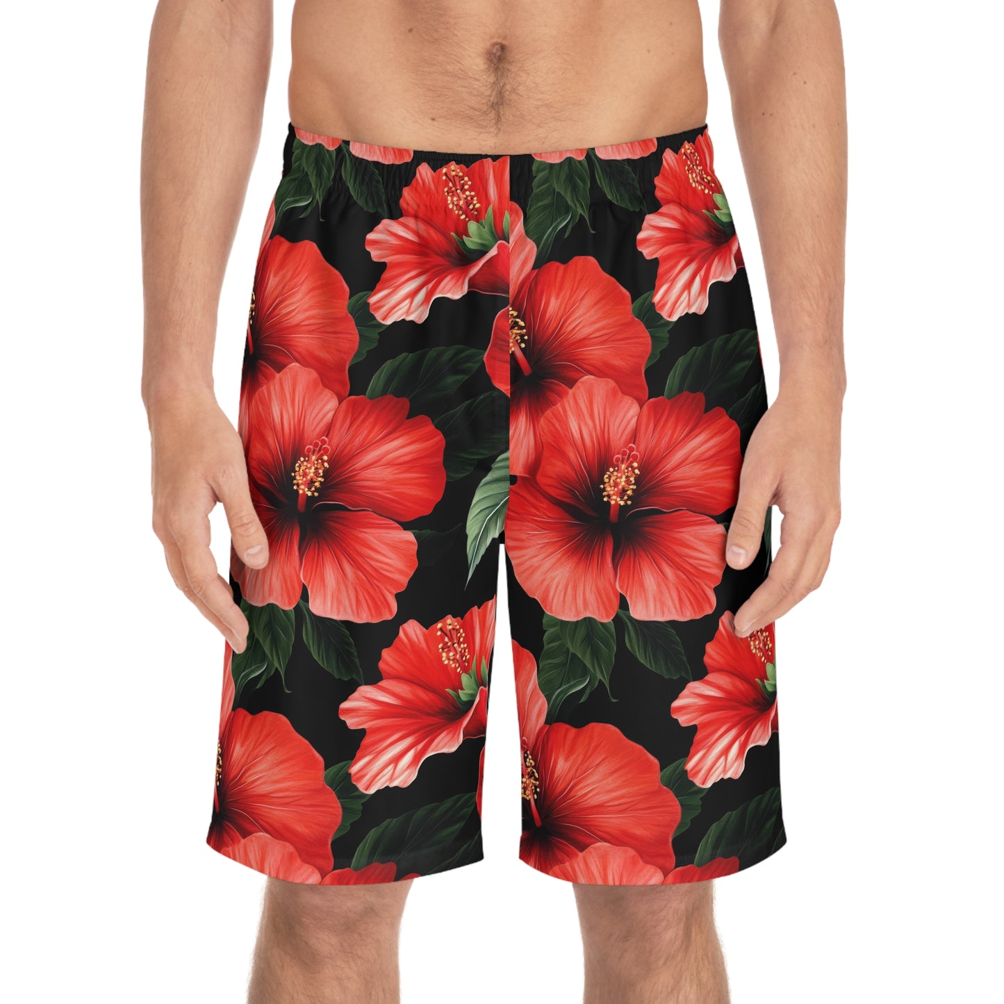 Red Hibiscus Men's Board Shorts