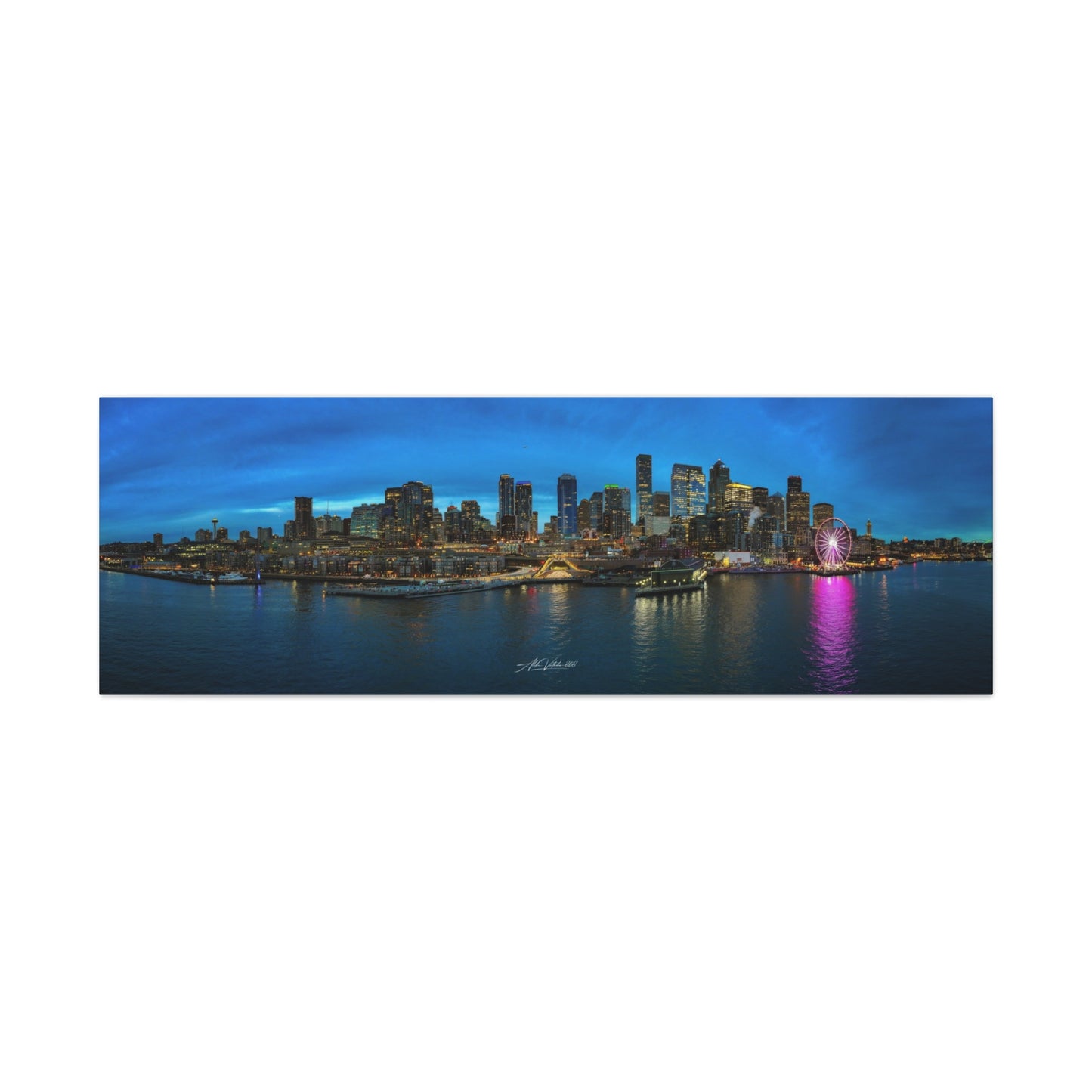 Blue Hour Seattle Waterfront Panoramic