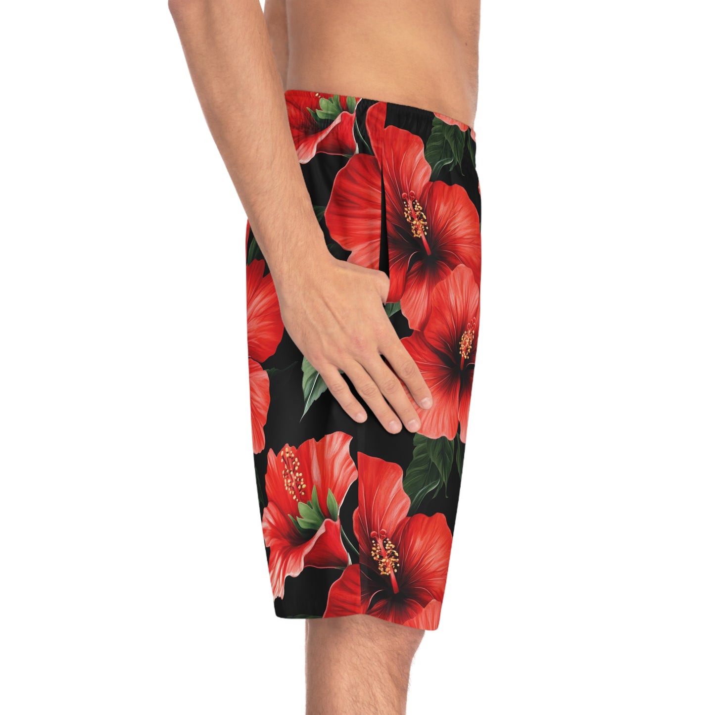 Red Hibiscus Men's Board Shorts