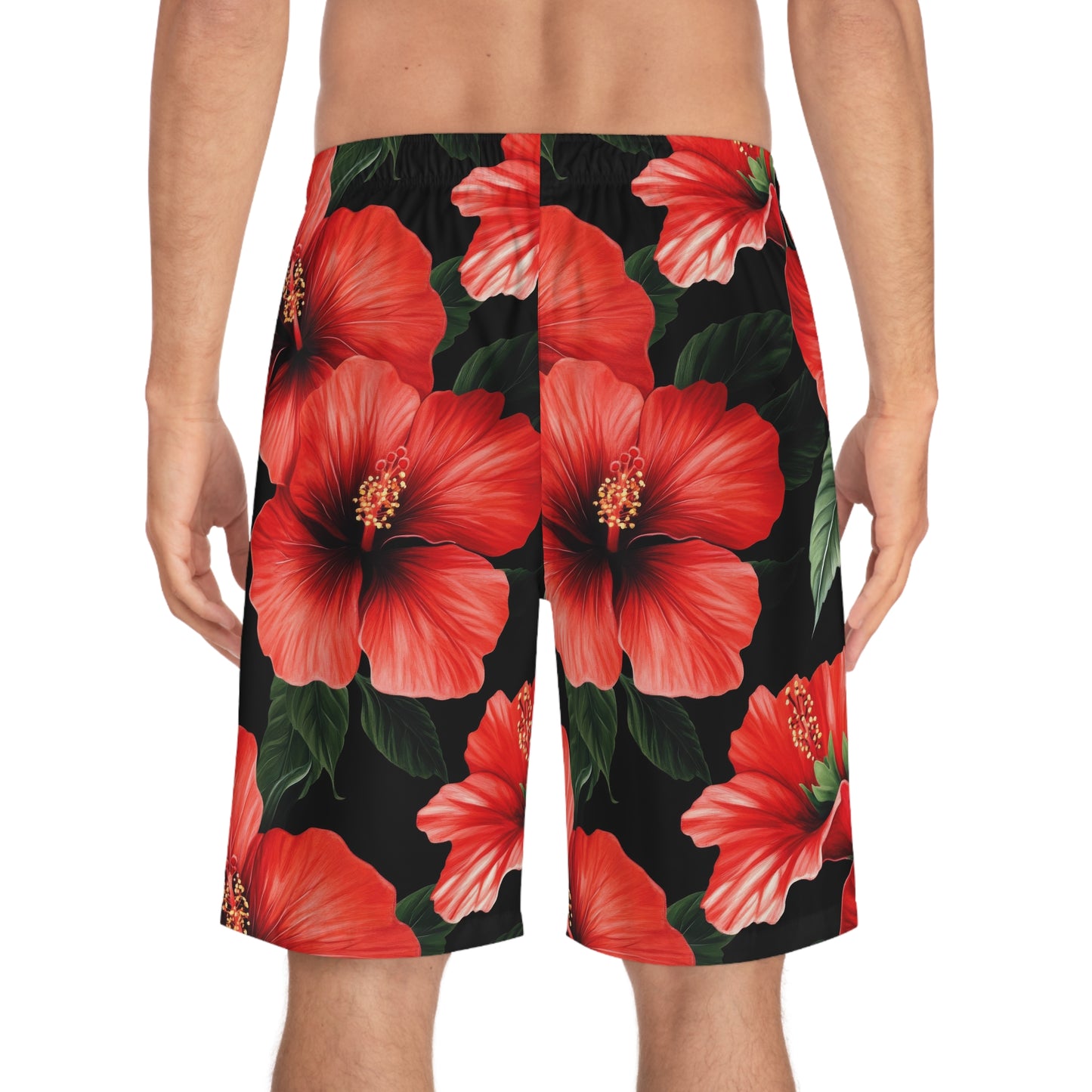 Red Hibiscus Men's Board Shorts