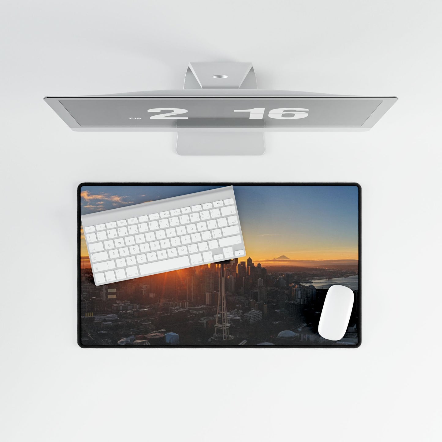 Seattle Panoramic Sunrise Desk Mat — Space Needle & Mt. Rainier