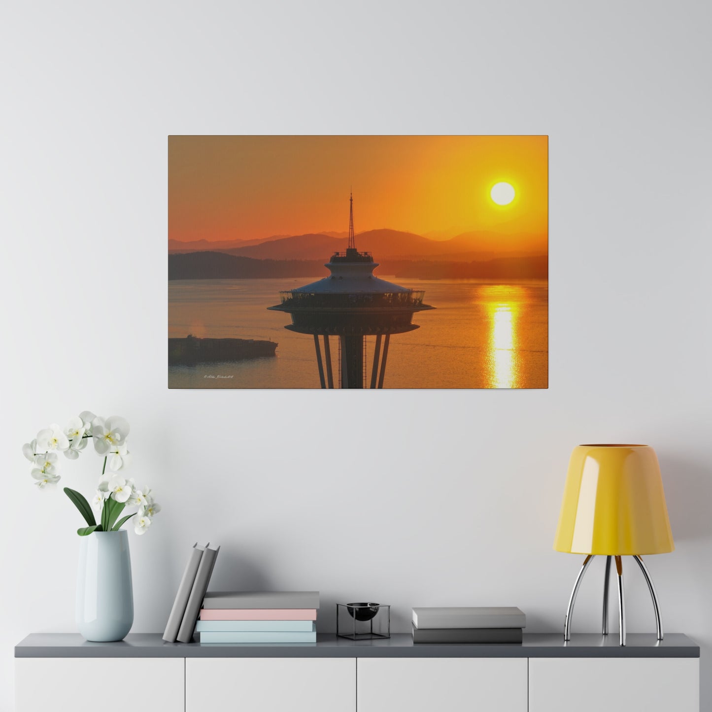Golden Hour Sunset Behind Space Needle