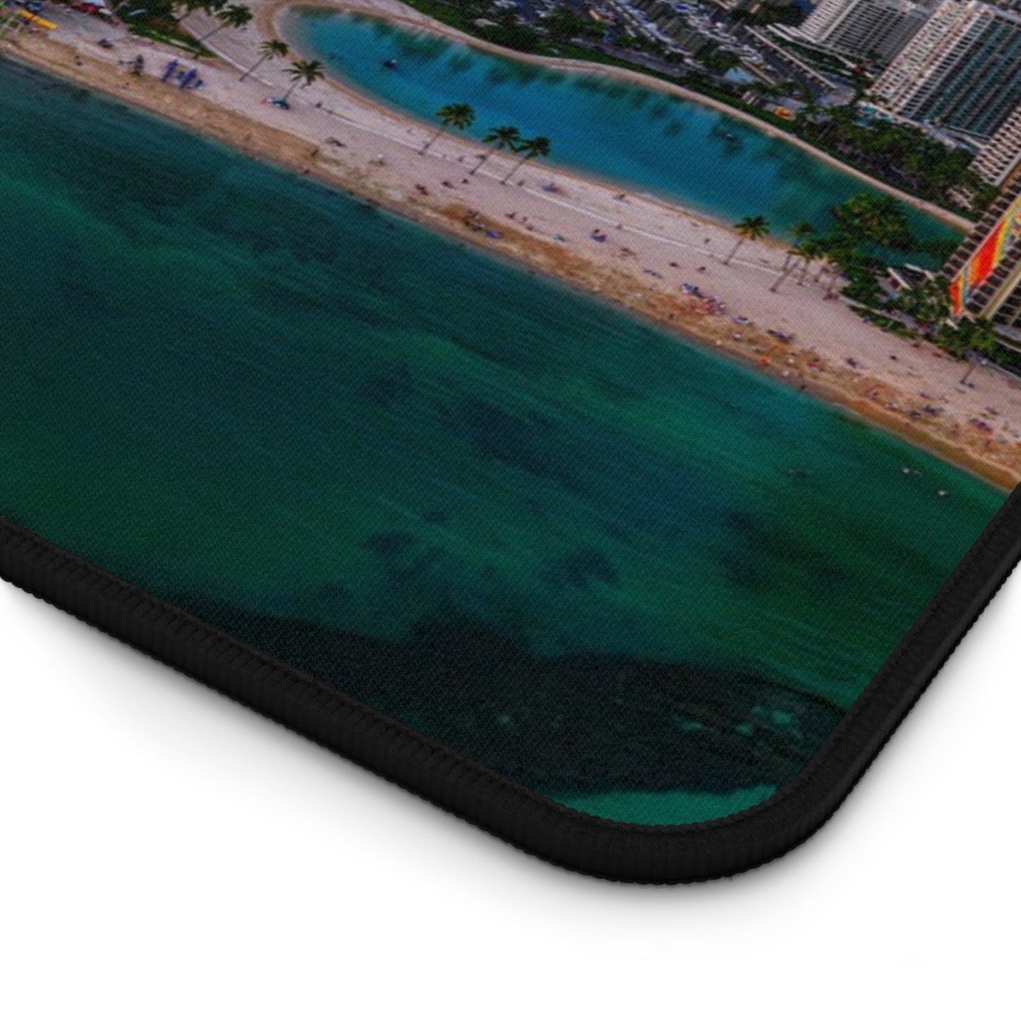 Panoramic View of Waikiki Sunset Desk Mat