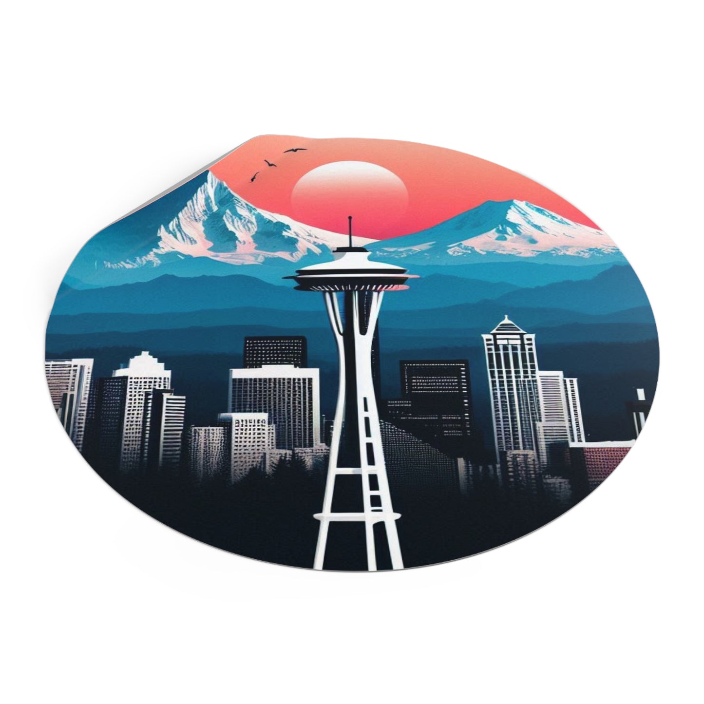 Space Needle Round Vinyl Stickers