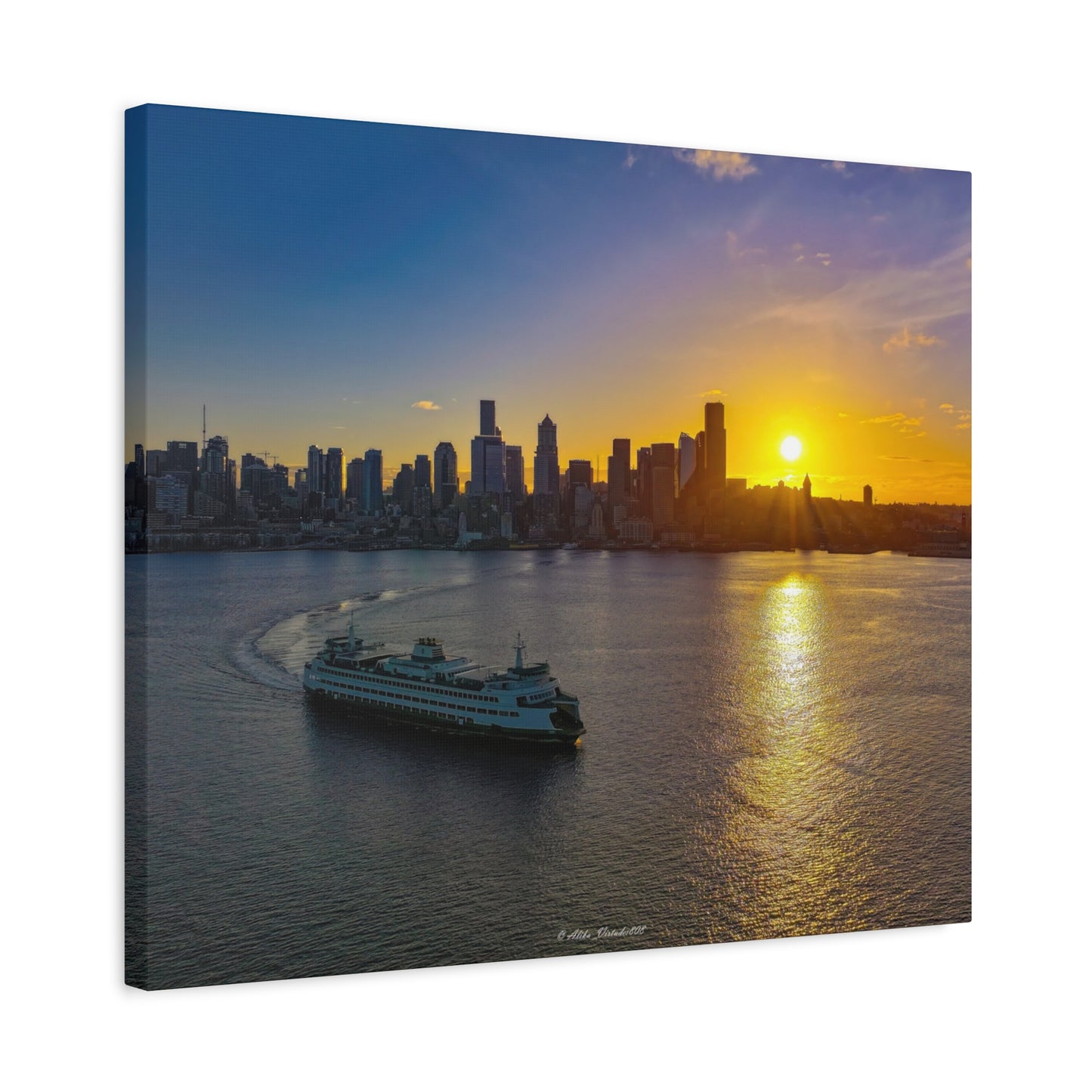 Sunrise Over Downtown Seattle and Seattle Ferry