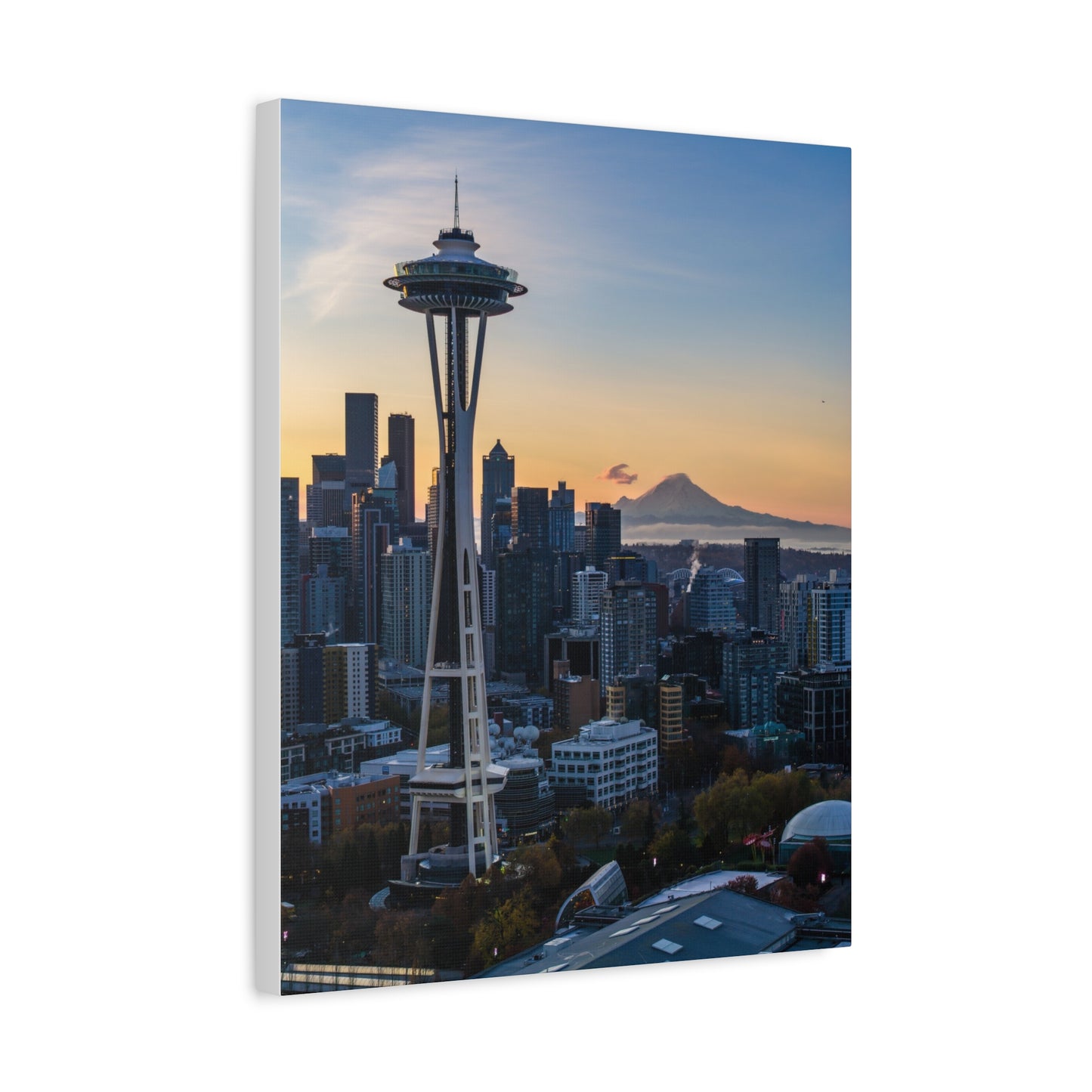 Seattle Space Needle & Mt. Rainier Sunrise Matte Canvas (Stretched 1.25")