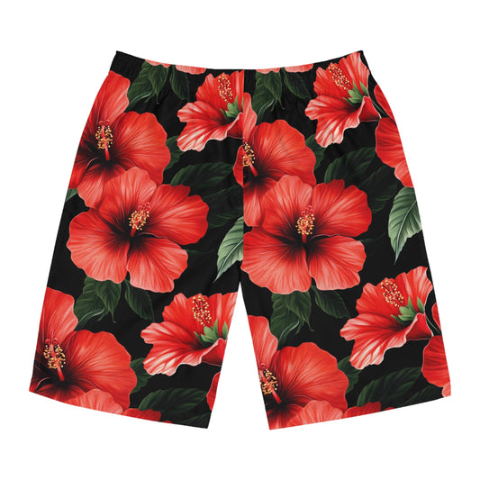 Red Hibiscus Men's Board Shorts
