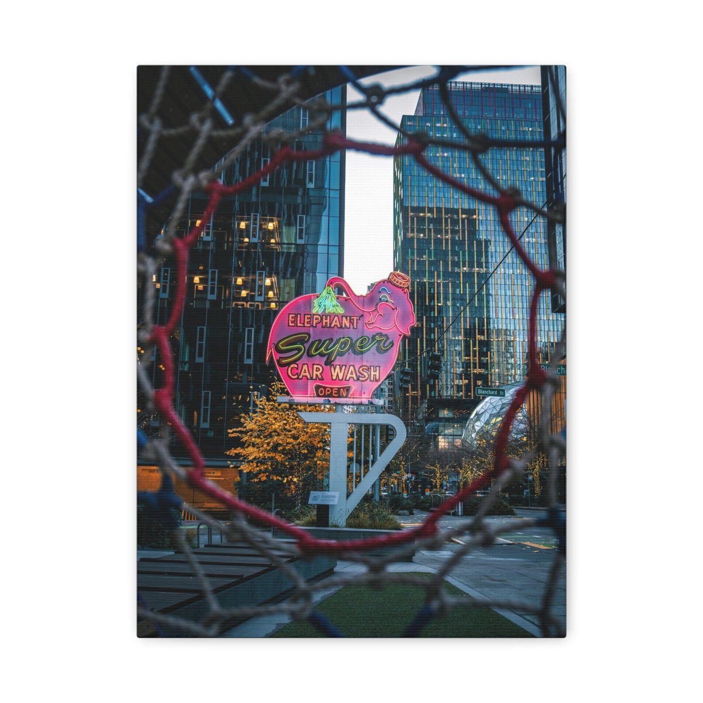 Elephant Super Car Wash Neon Canvas Art — Matte Stretched Wall Print