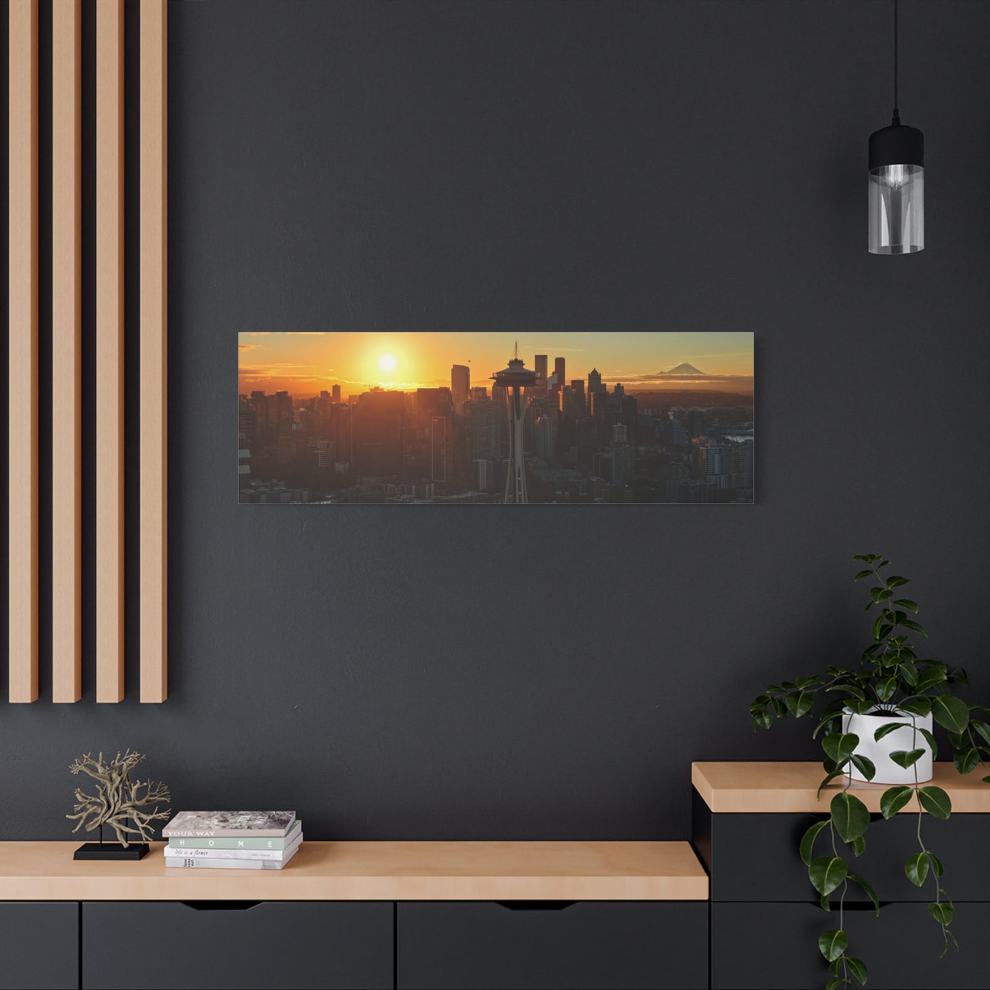 Autumn Sunrise Seattle Canvas Print — Space Needle & Mt. Rainier Matte Stretched