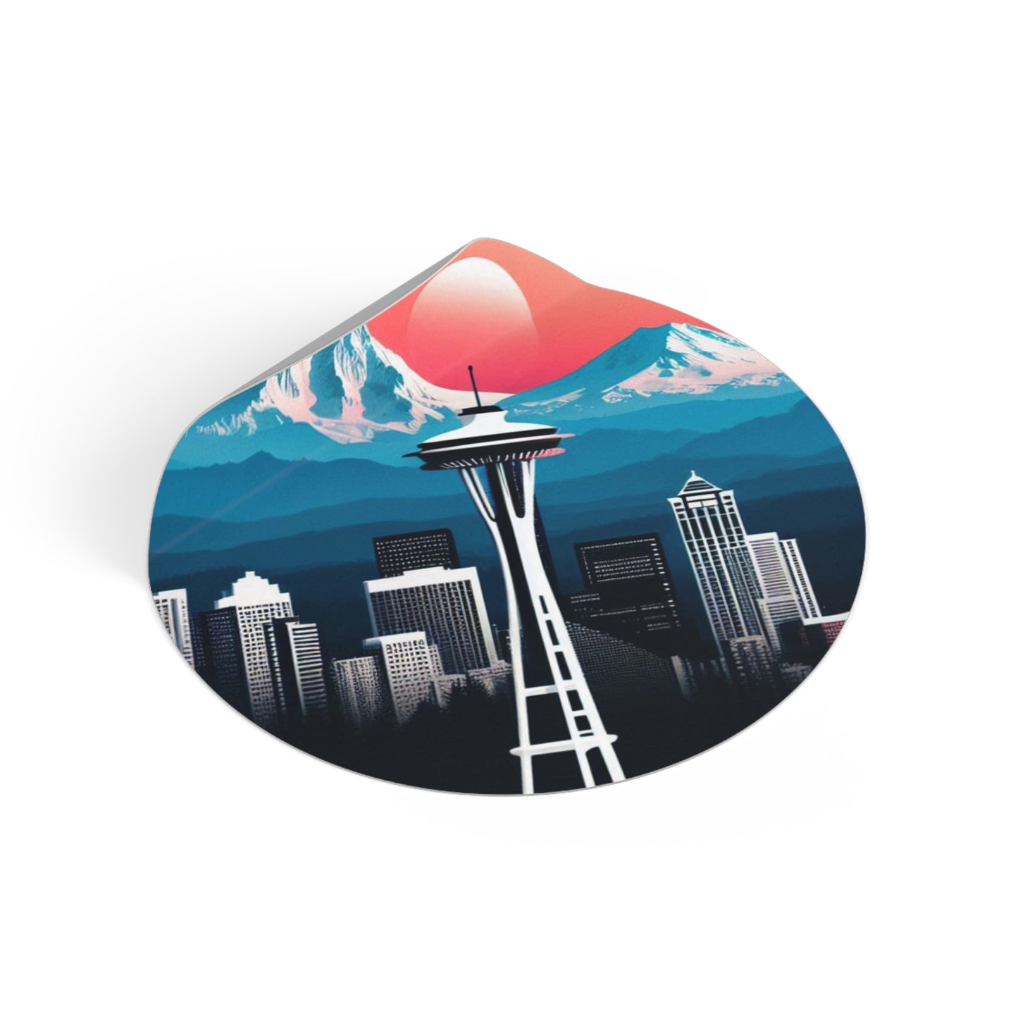 Space Needle Round Vinyl Stickers