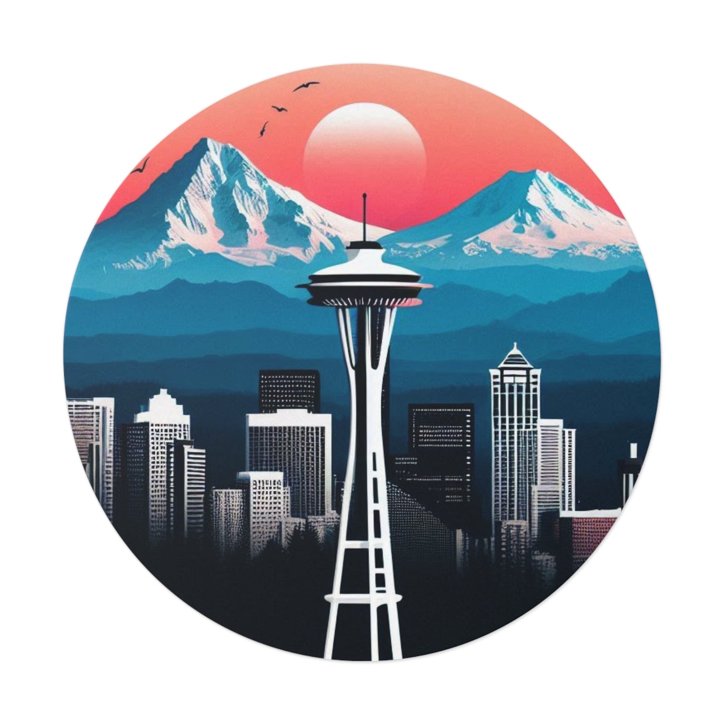 Space Needle Round Vinyl Stickers