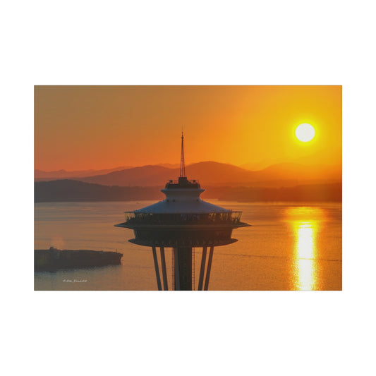 Golden Hour Sunset Behind Space Needle