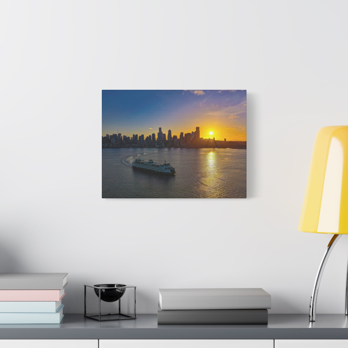Sunrise Over Downtown Seattle and Seattle Ferry