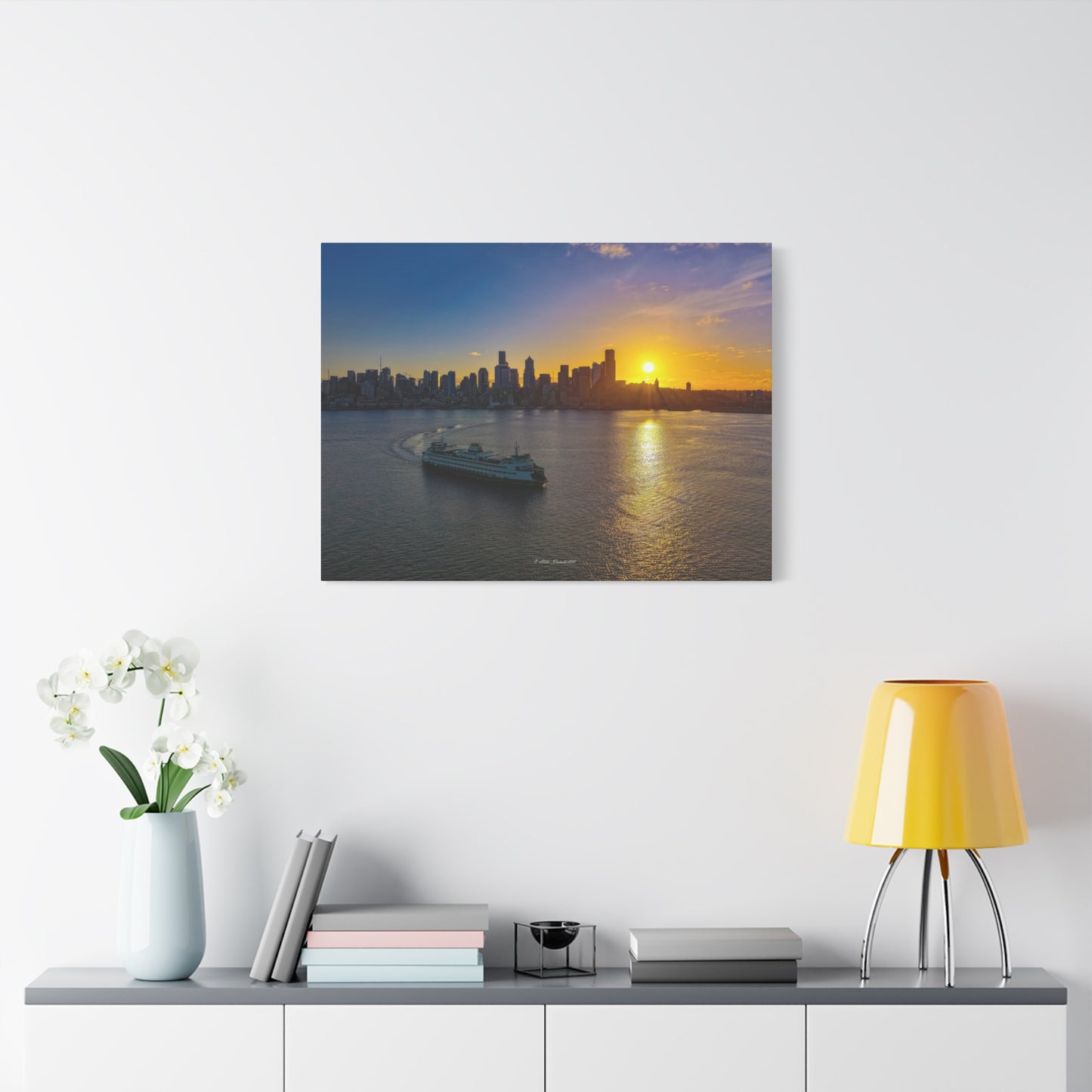 Sunrise Over Downtown Seattle and Seattle Ferry