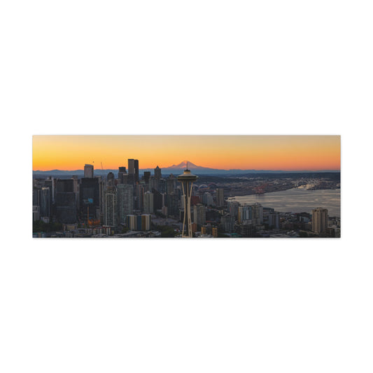 Panoramic Space Needle & Mt. Rainier Alignment Canvas Print