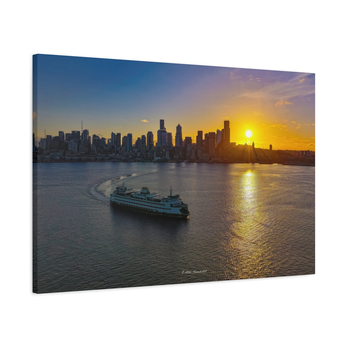 Sunrise Over Downtown Seattle and Seattle Ferry
