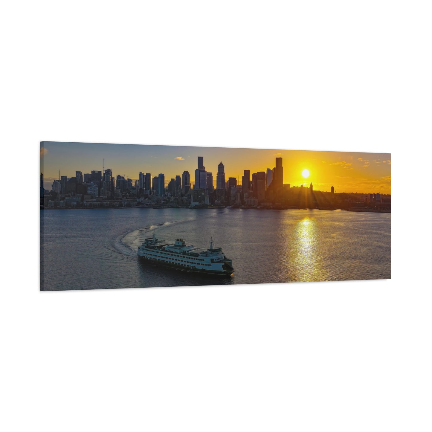 Sunrise Over Downtown Seattle and Seattle Ferry