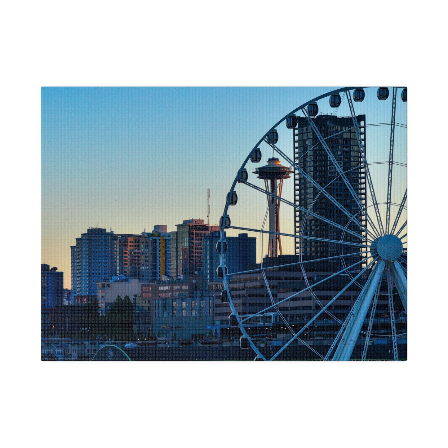 Seattle's Space needle through the Great Ferris wheel