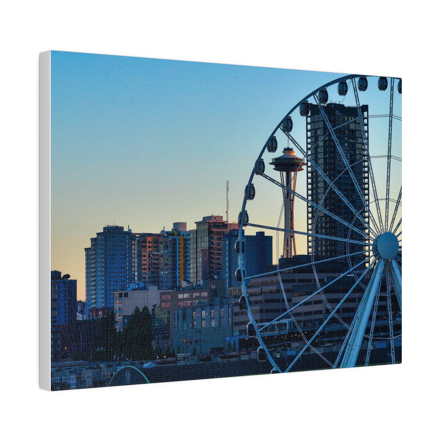 Seattle's Space needle through the Great Ferris wheel