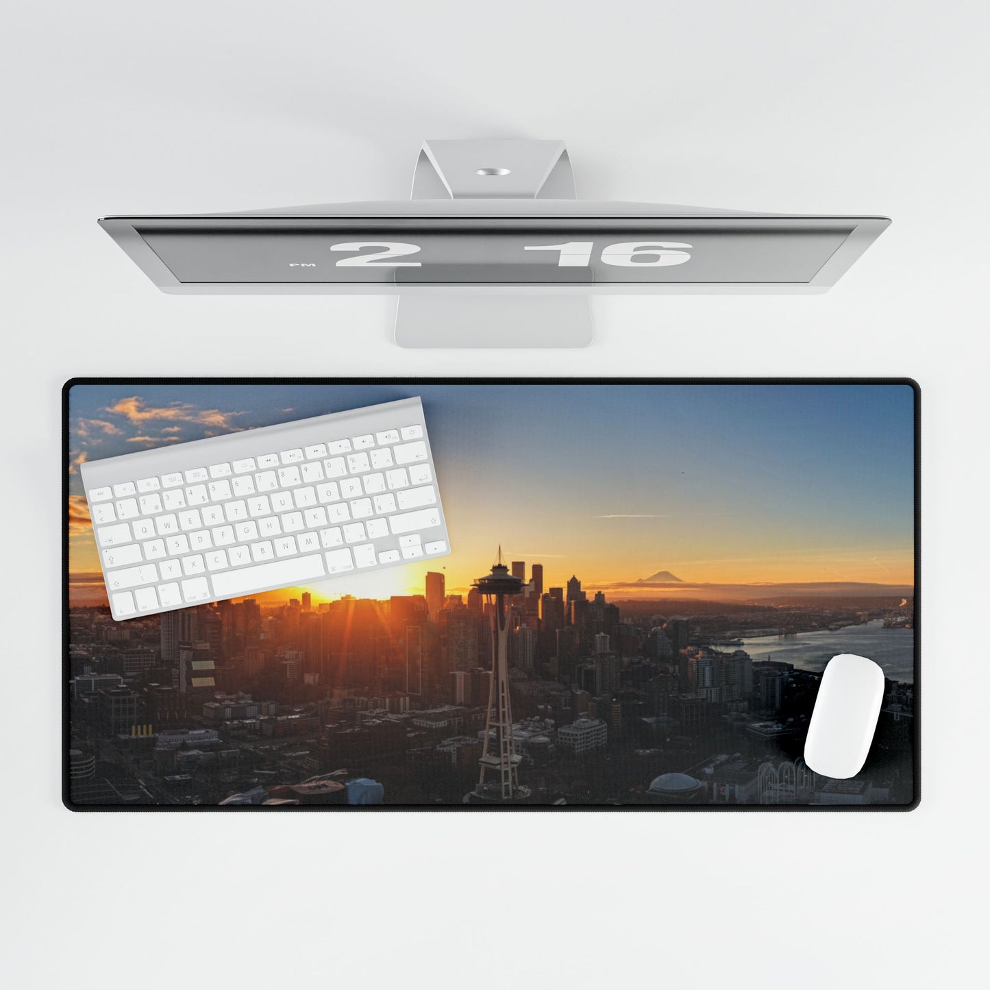 Seattle Panoramic Sunrise Desk Mat — Space Needle & Mt. Rainier