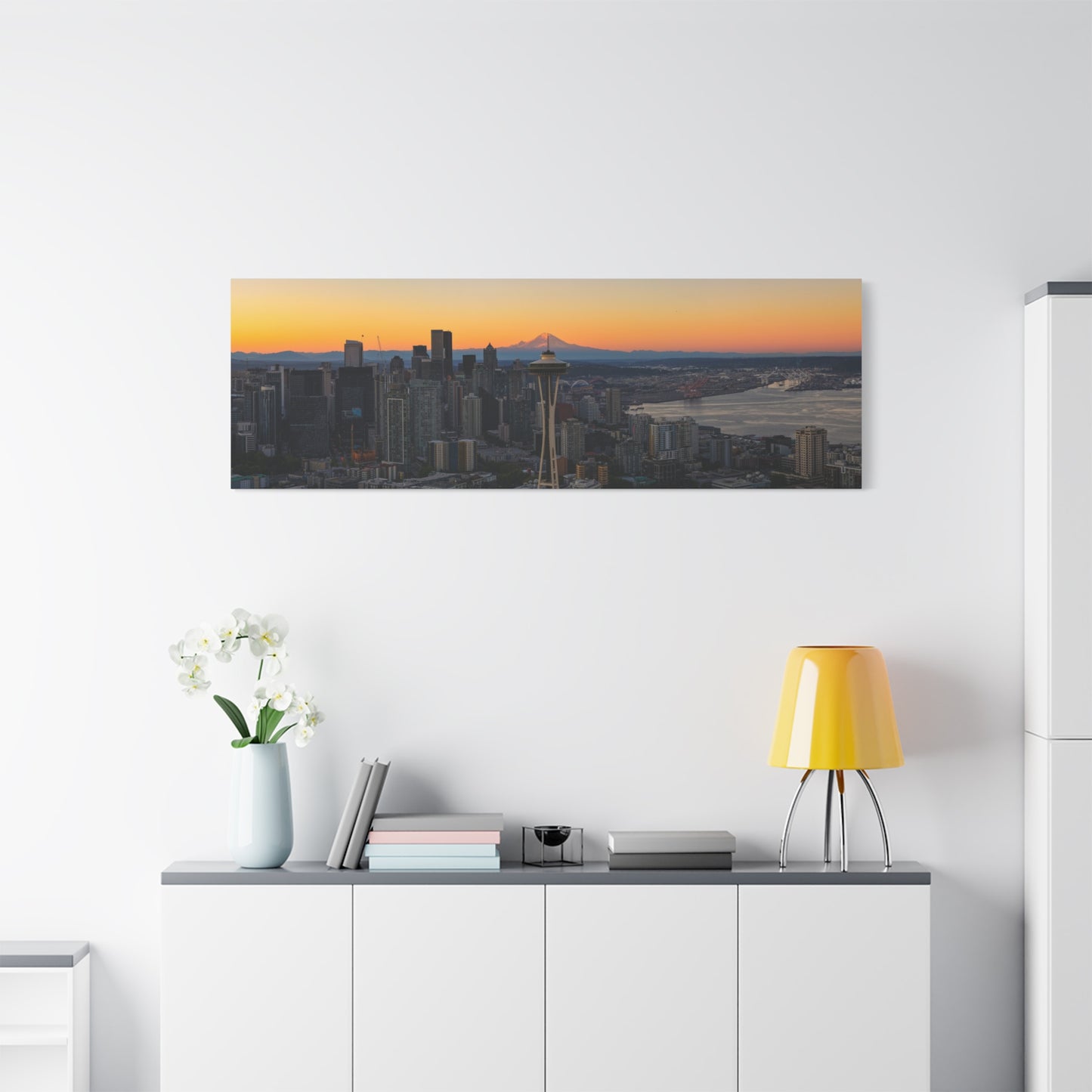 Panoramic Space Needle & Mt. Rainier Alignment Canvas Print