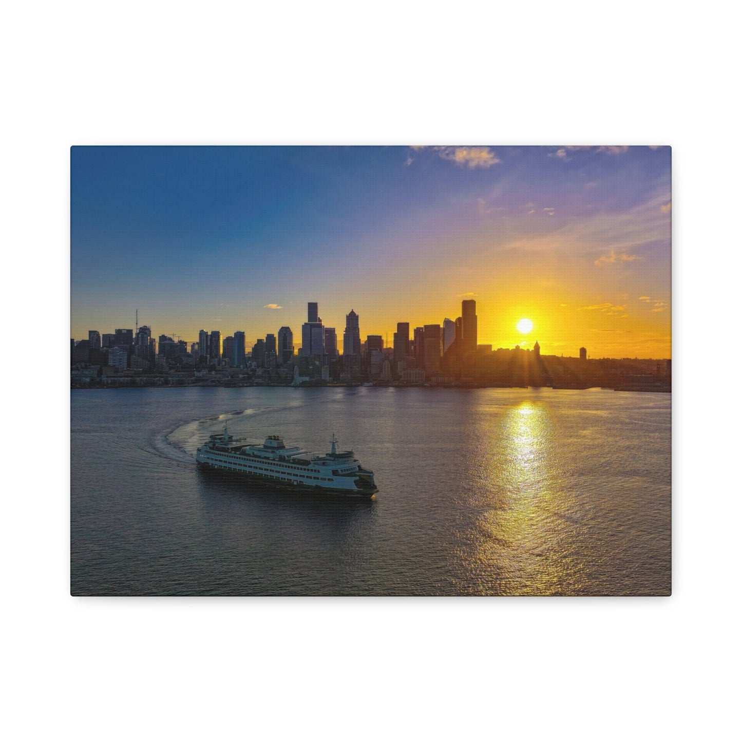 Sunrise Over Downtown Seattle and Seattle Ferry