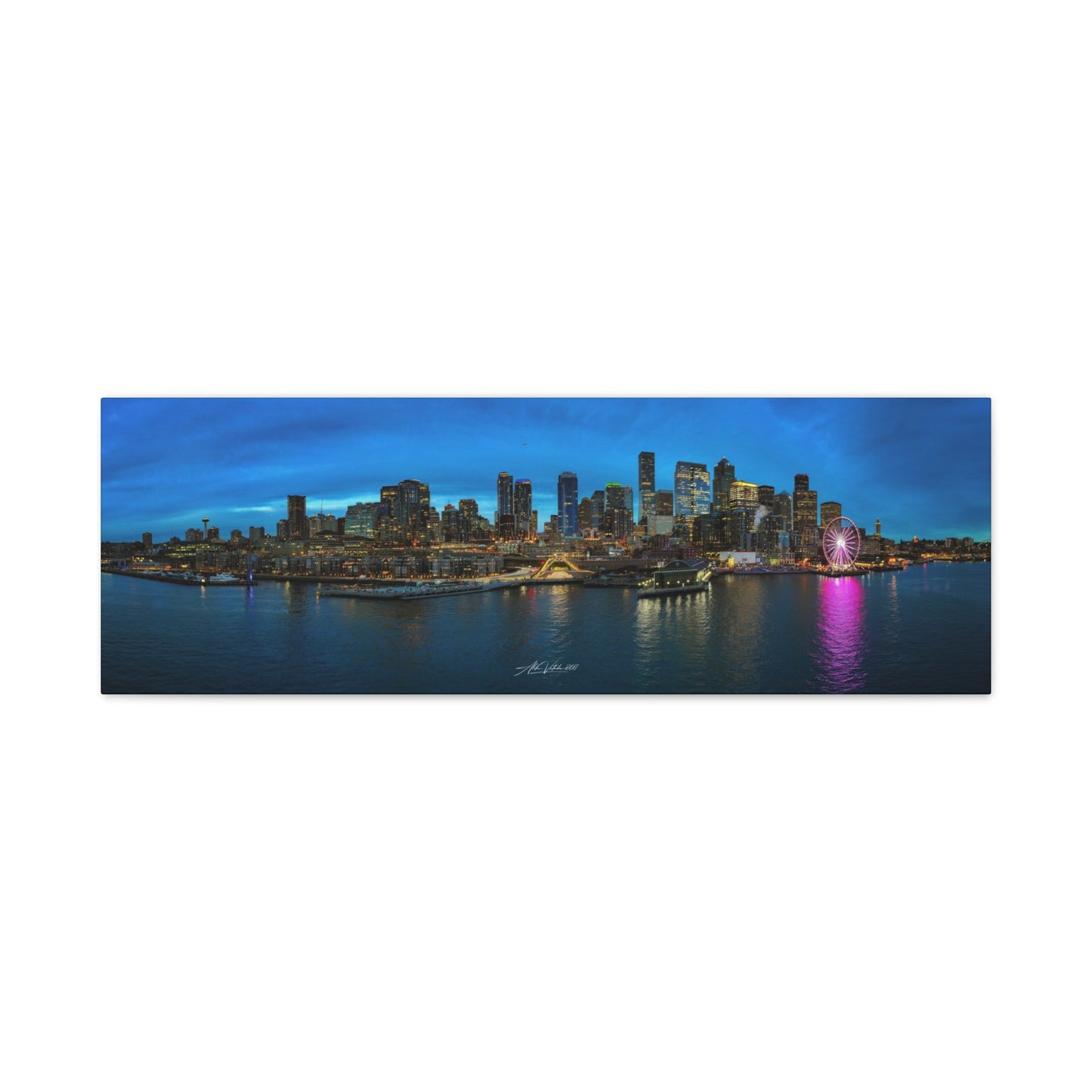Blue Hour Seattle Waterfront Panoramic