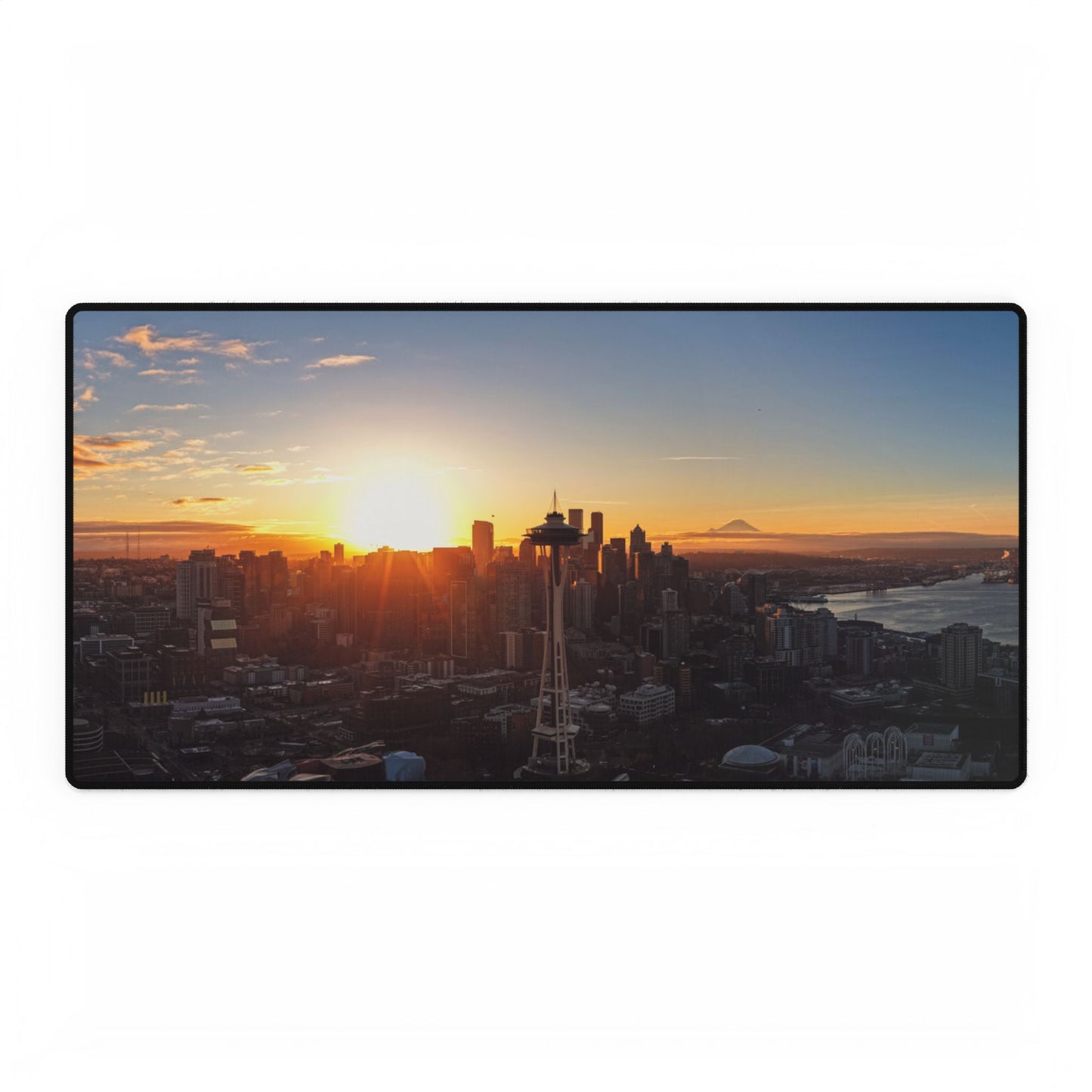 Seattle Panoramic Sunrise Desk Mat — Space Needle & Mt. Rainier
