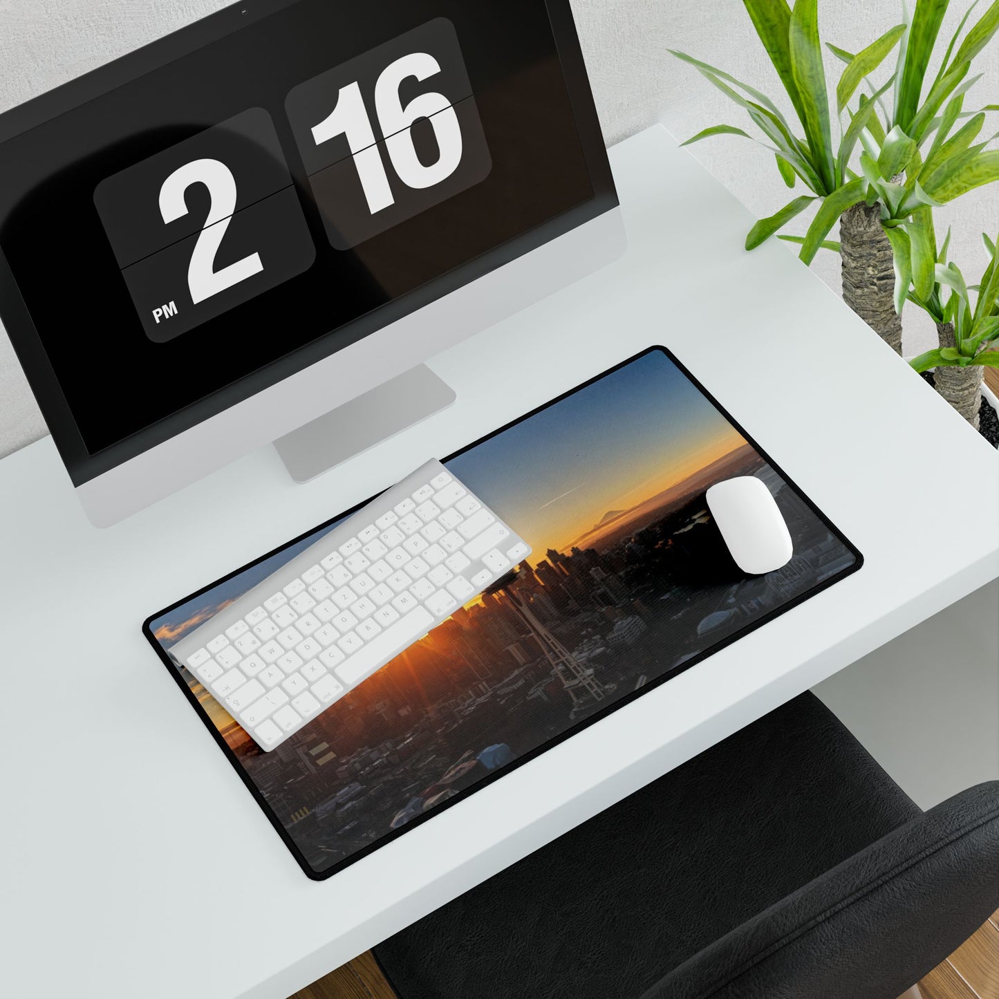 Seattle Panoramic Sunrise Desk Mat — Space Needle & Mt. Rainier