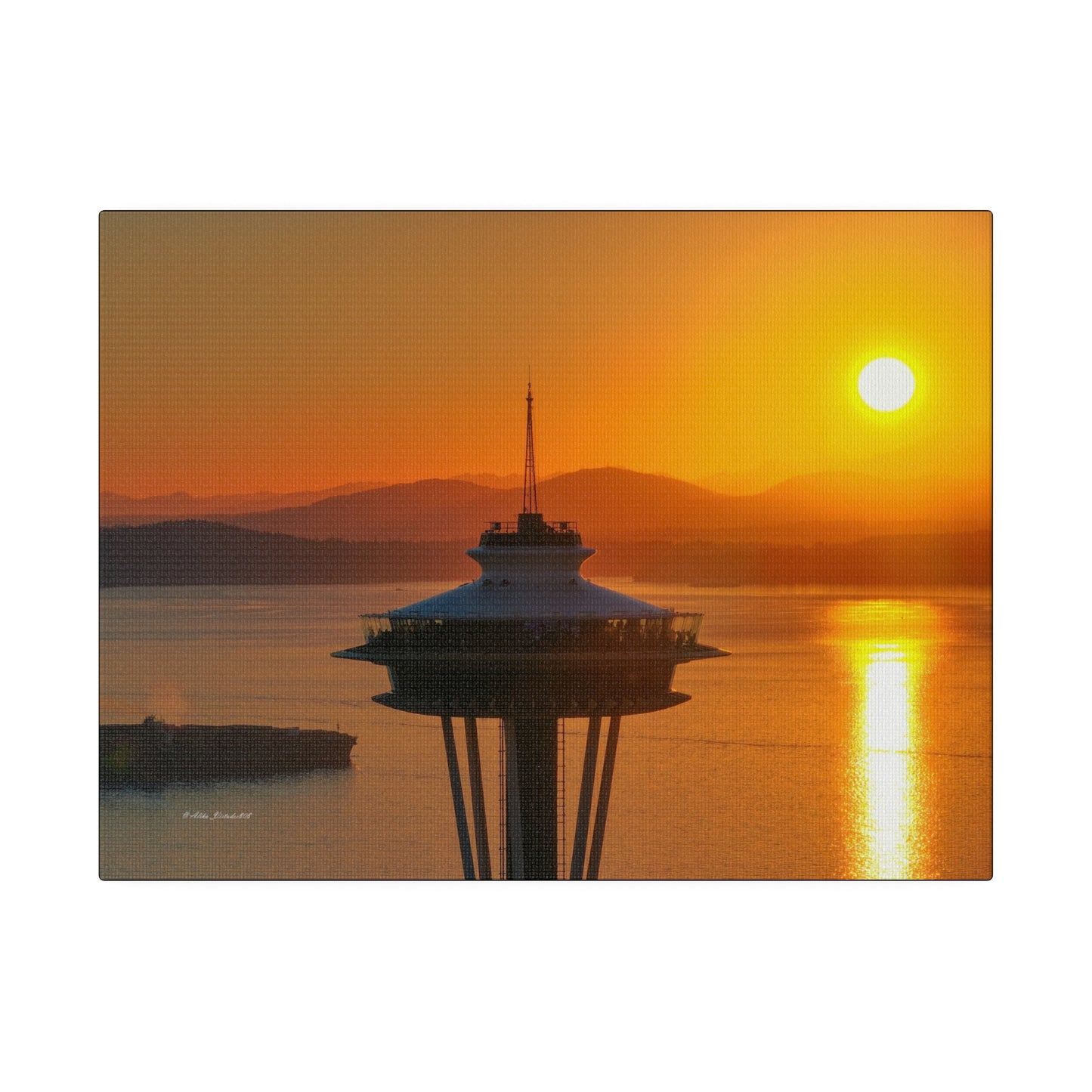 Golden Hour Sunset Behind Space Needle