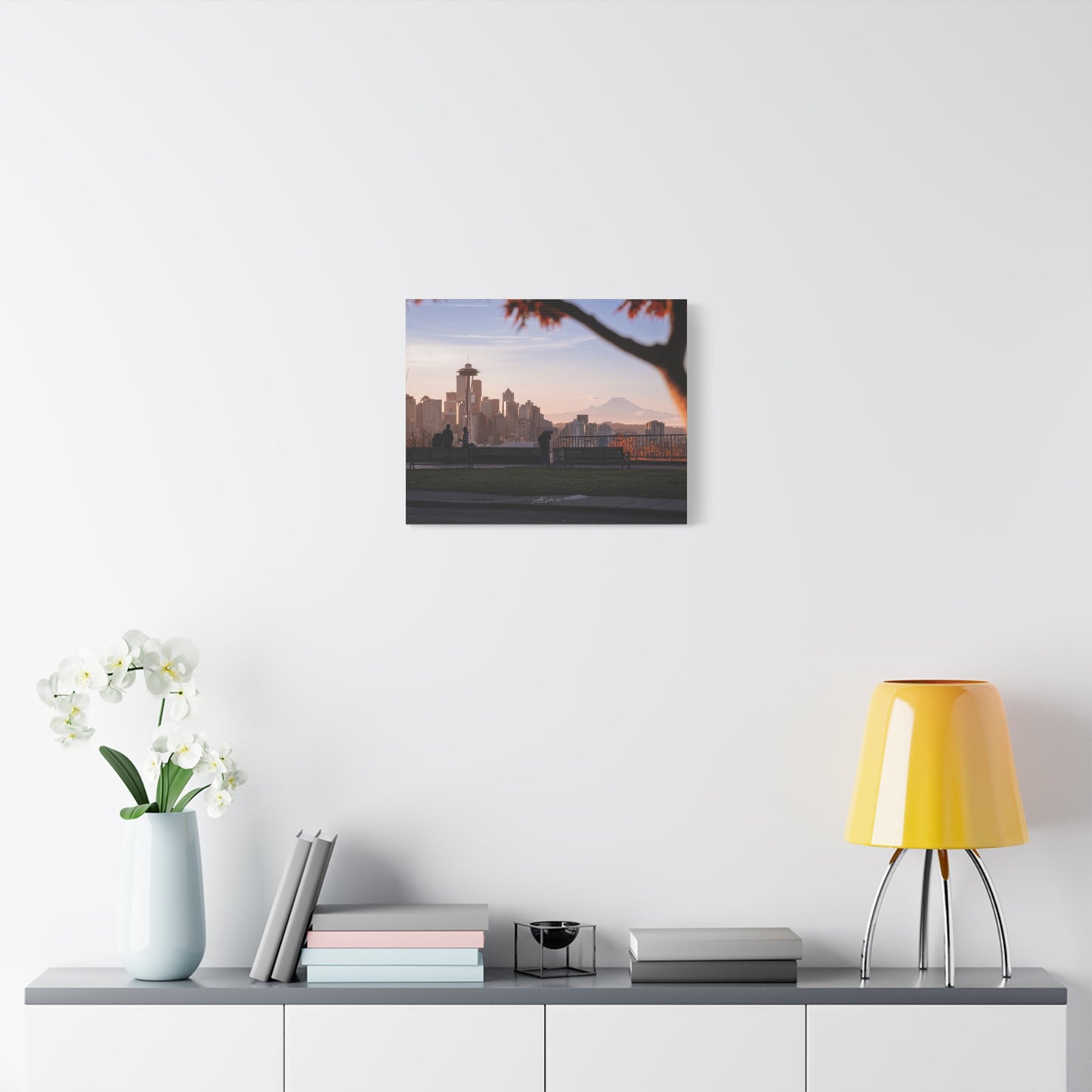 Seattle Cityscape Matte Canvas Print — Kerry Park Fall Golden Glow with Mt. Rainier & Space Needle (Stretched 1.25")