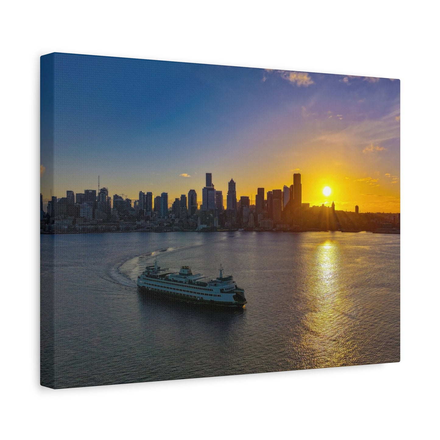 Sunrise Over Downtown Seattle and Seattle Ferry