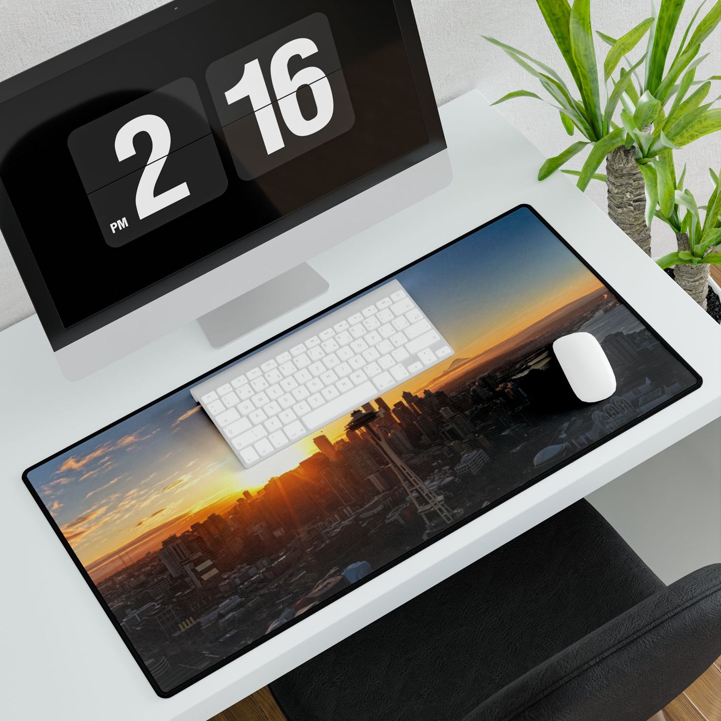 Seattle Panoramic Sunrise Desk Mat — Space Needle & Mt. Rainier