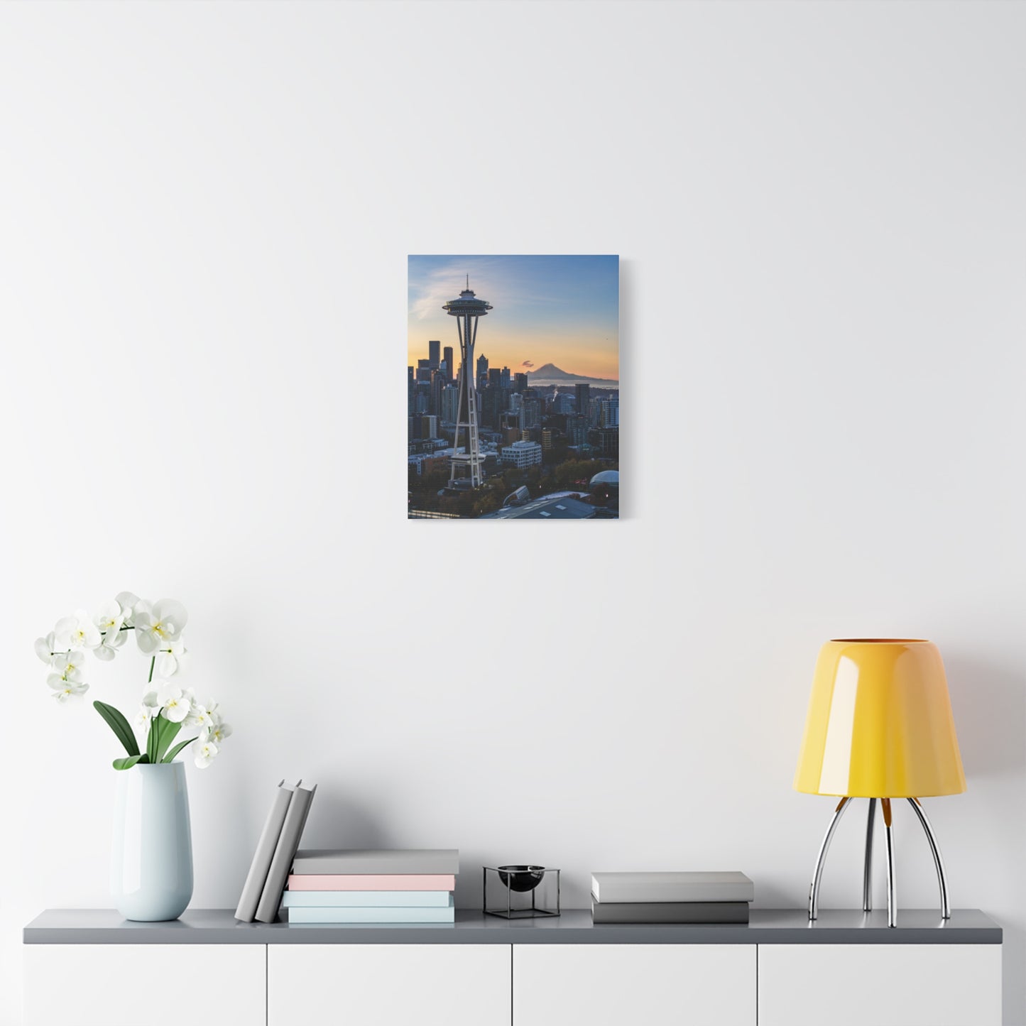 Seattle Space Needle & Mt. Rainier Sunrise Matte Canvas (Stretched 1.25")
