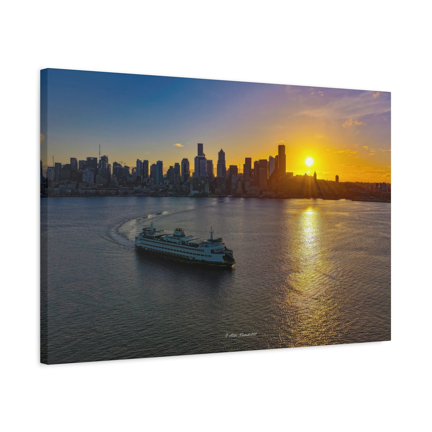 Sunrise Over Downtown Seattle and Seattle Ferry
