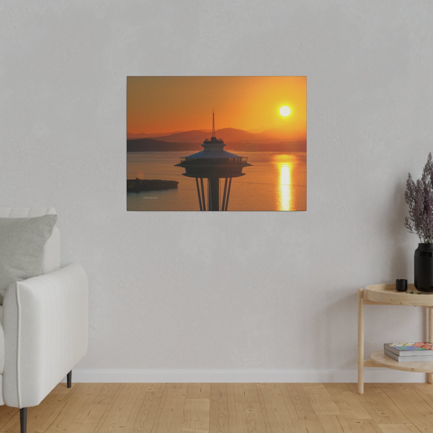Golden Hour Sunset Behind Space Needle