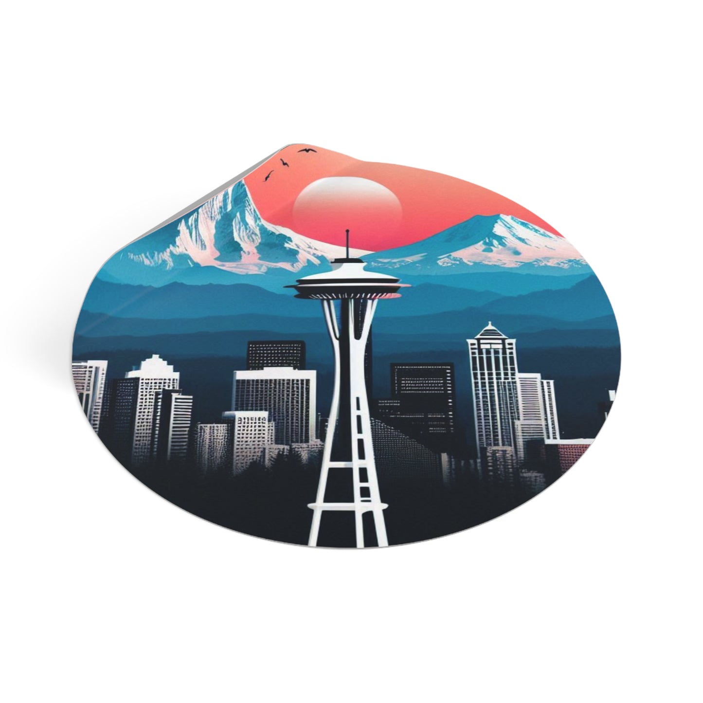 Space Needle Round Vinyl Stickers