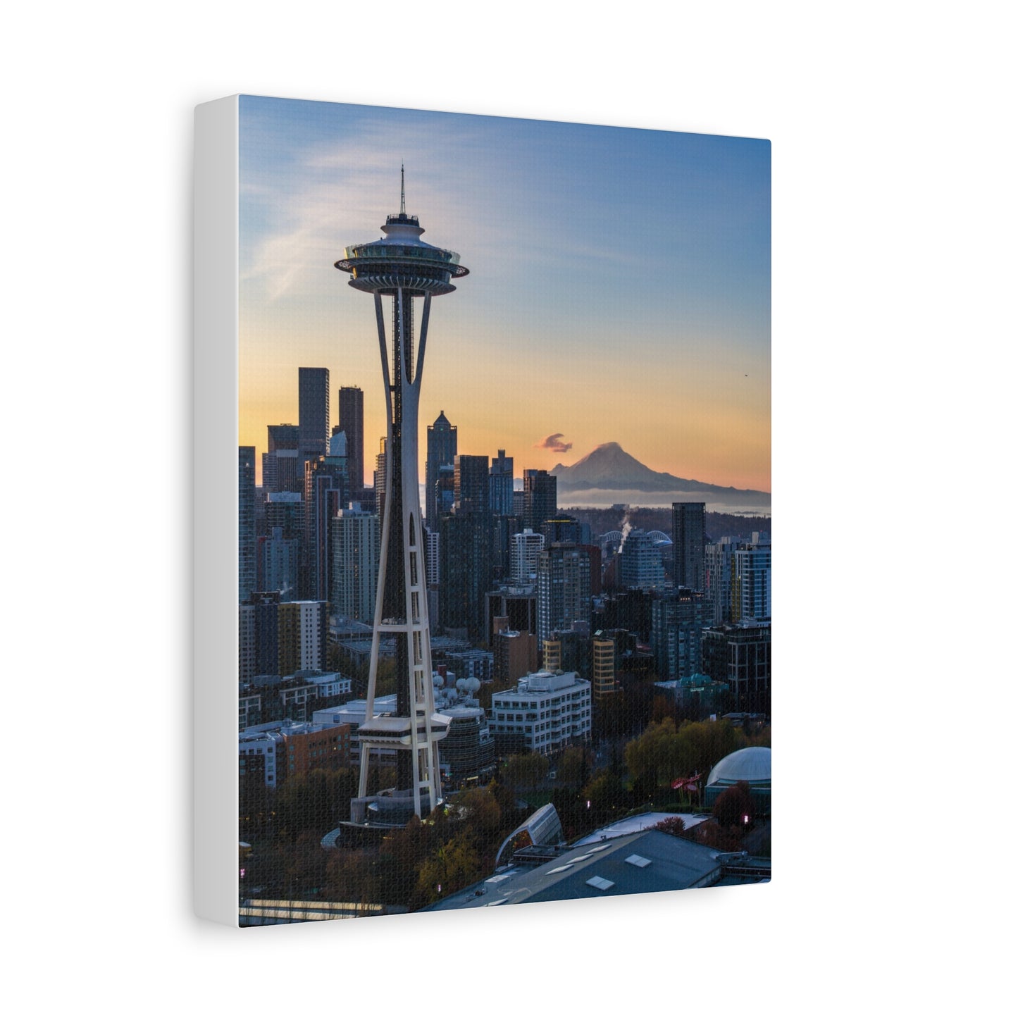 Seattle Space Needle & Mt. Rainier Sunrise Matte Canvas (Stretched 1.25")