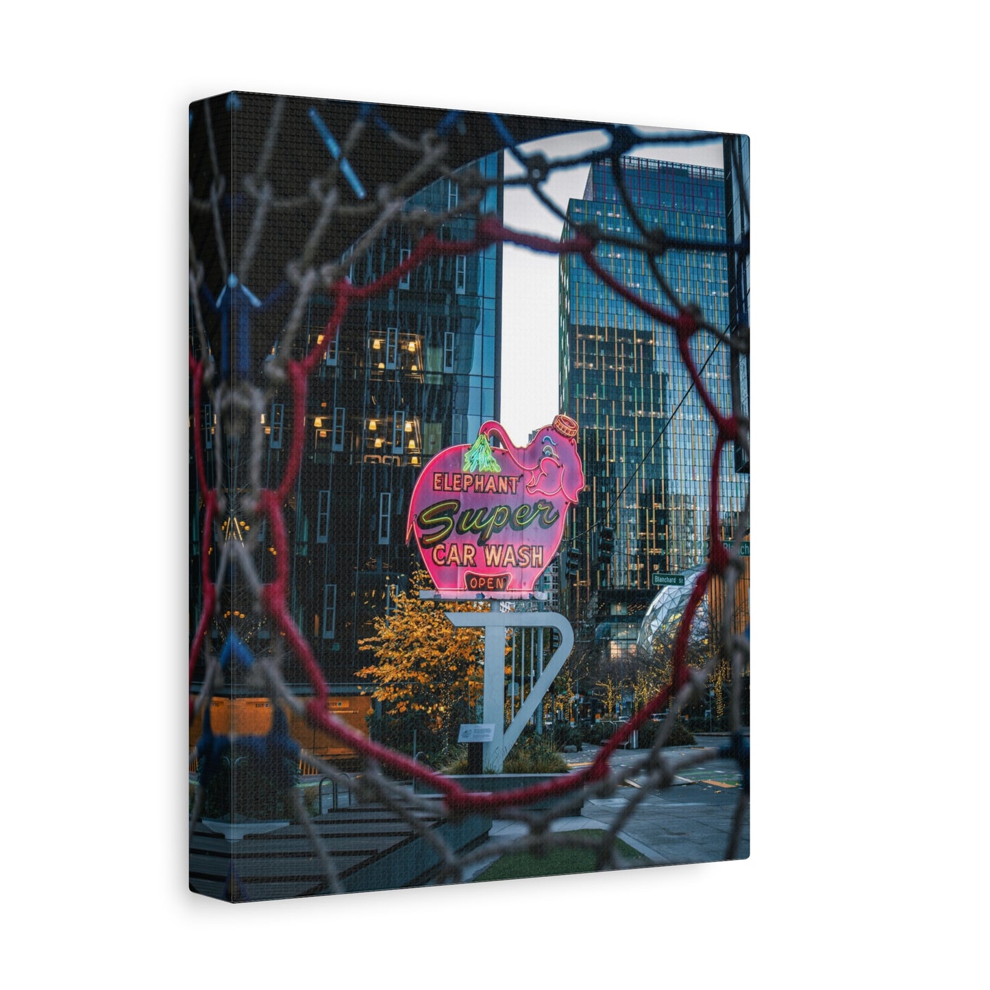 Elephant Super Car Wash Neon Canvas Art — Matte Stretched Wall Print