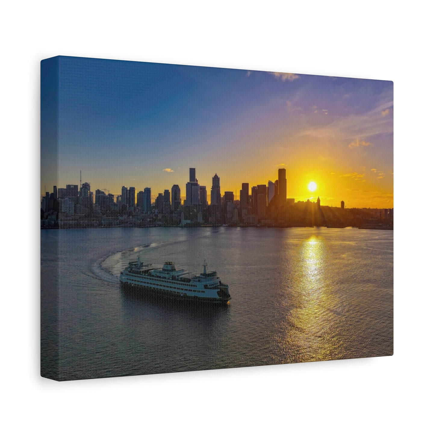 Sunrise Over Downtown Seattle and Seattle Ferry