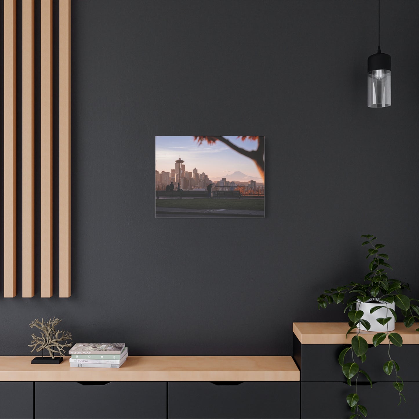 Seattle Cityscape Matte Canvas Print — Kerry Park Fall Golden Glow with Mt. Rainier & Space Needle (Stretched 1.25")