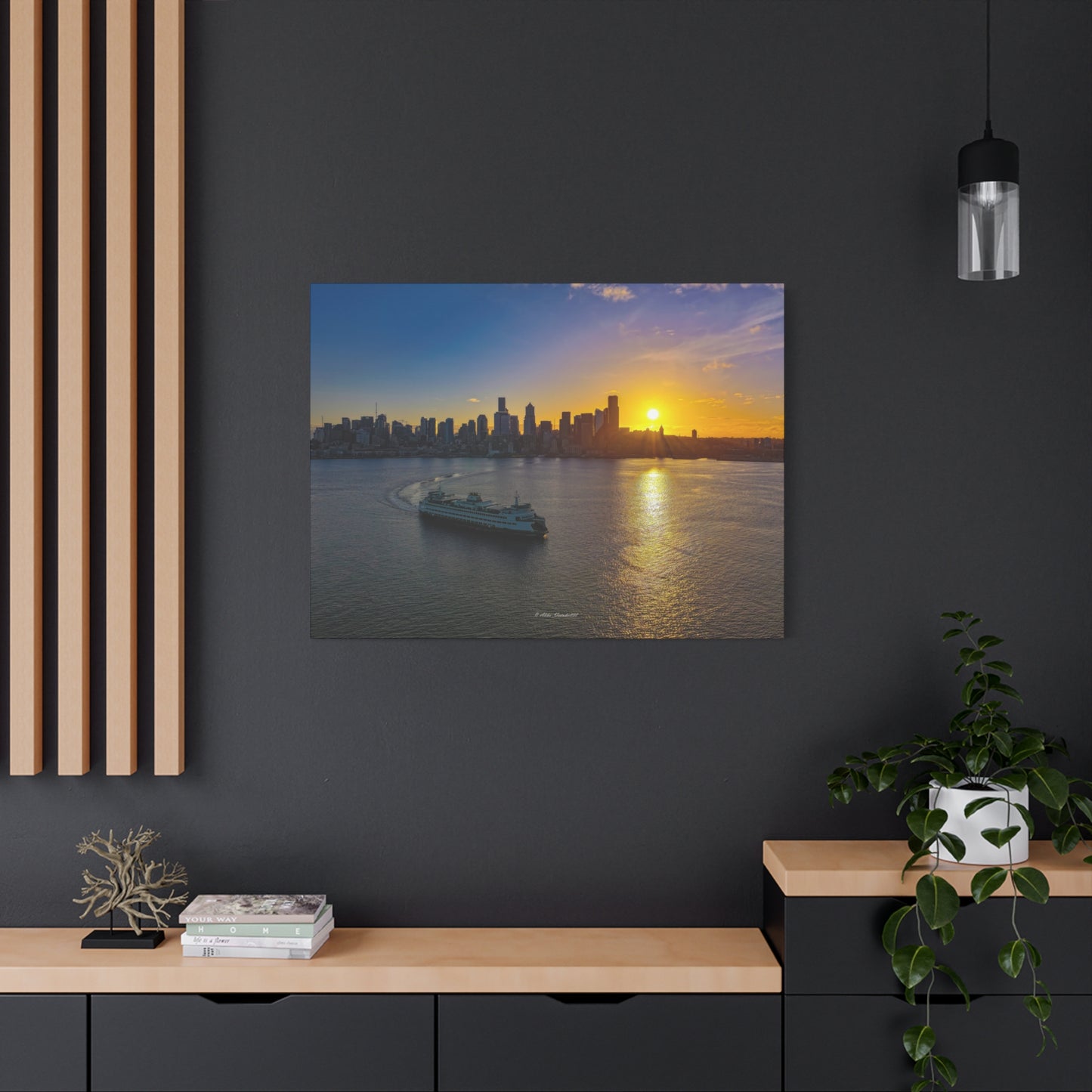 Sunrise Over Downtown Seattle and Seattle Ferry