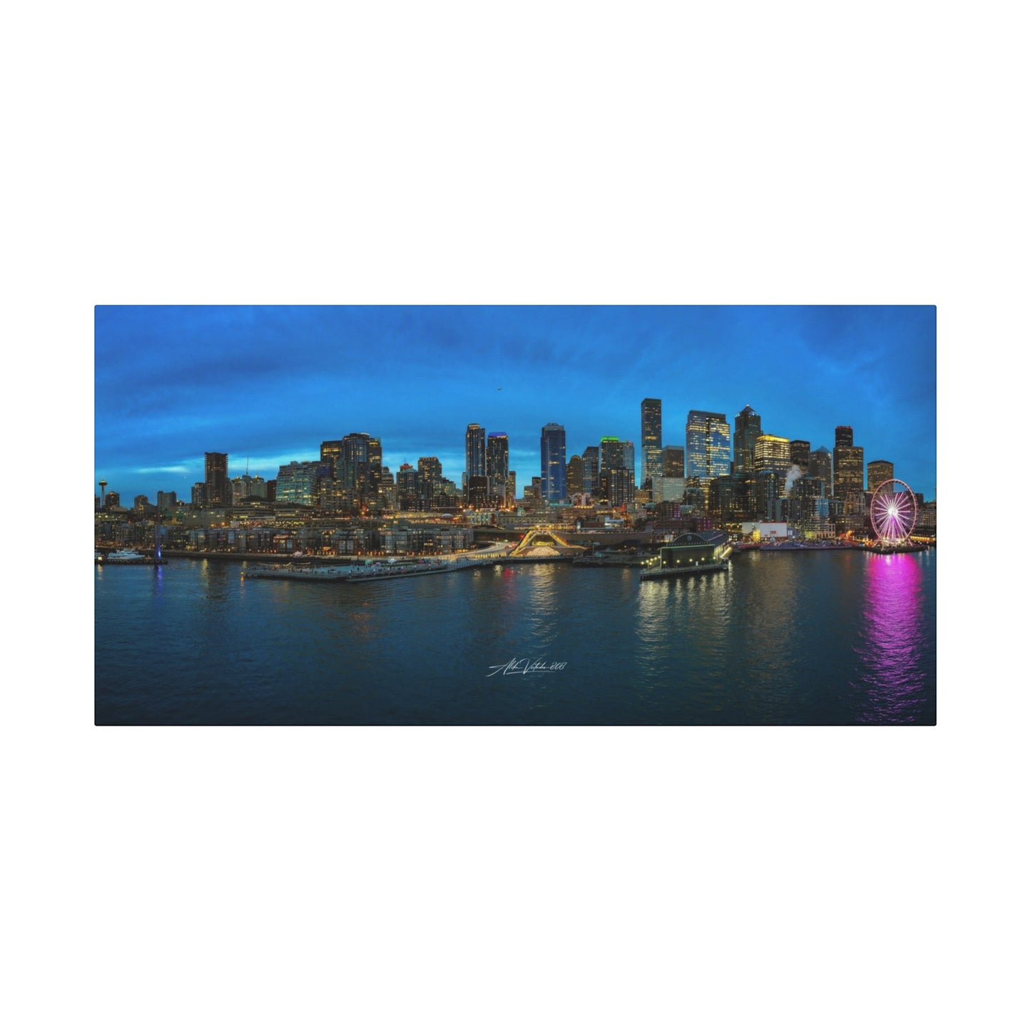 Blue Hour Seattle Waterfront Panoramic