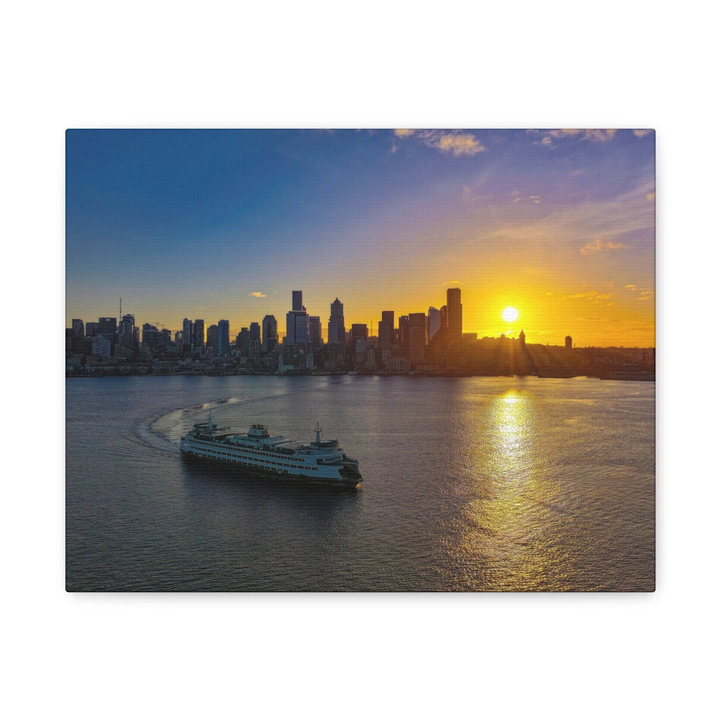 Sunrise Over Downtown Seattle and Seattle Ferry