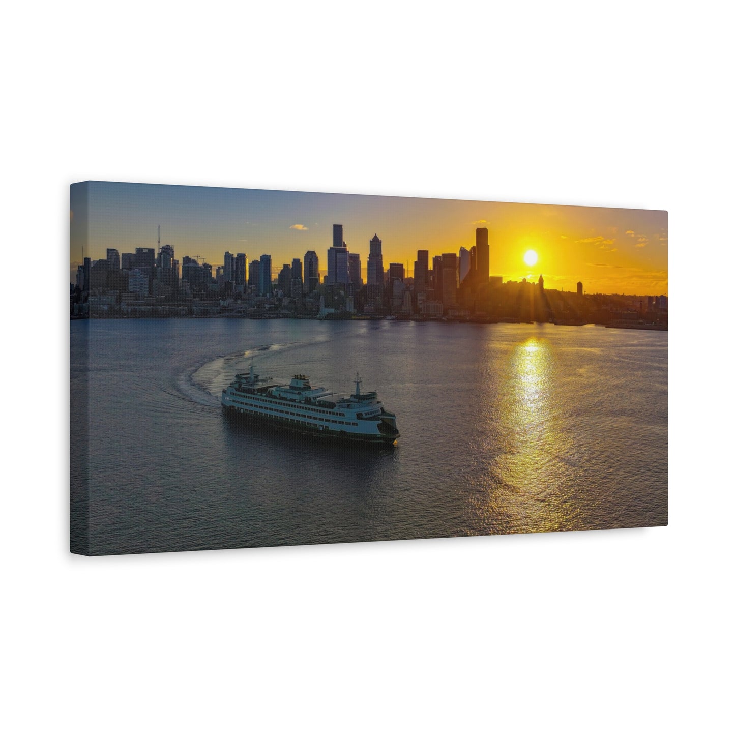 Sunrise Over Downtown Seattle and Seattle Ferry