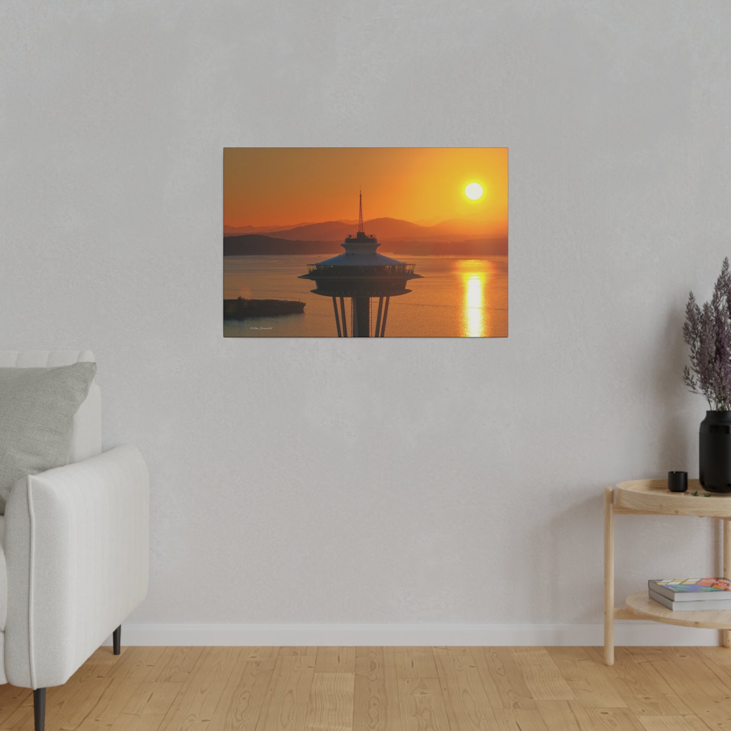Golden Hour Sunset Behind Space Needle
