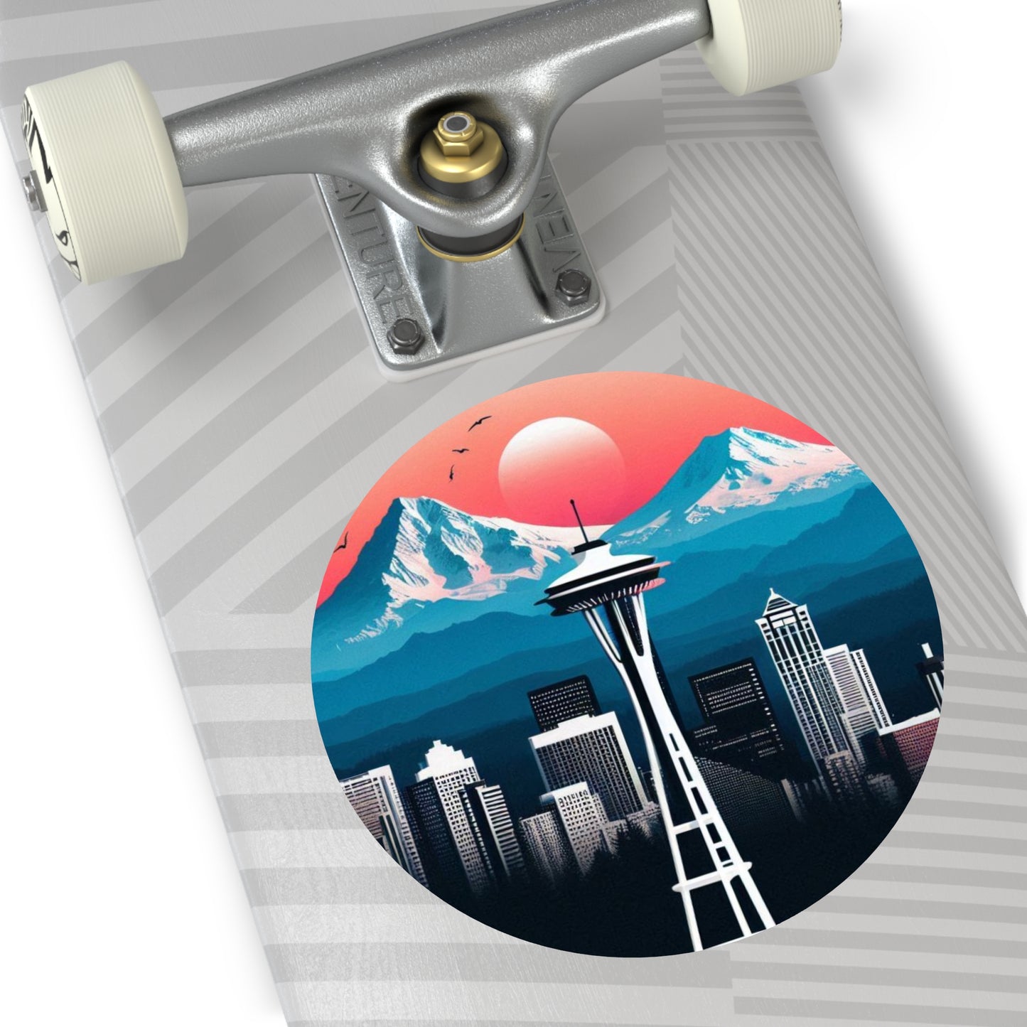 Space Needle Round Vinyl Stickers