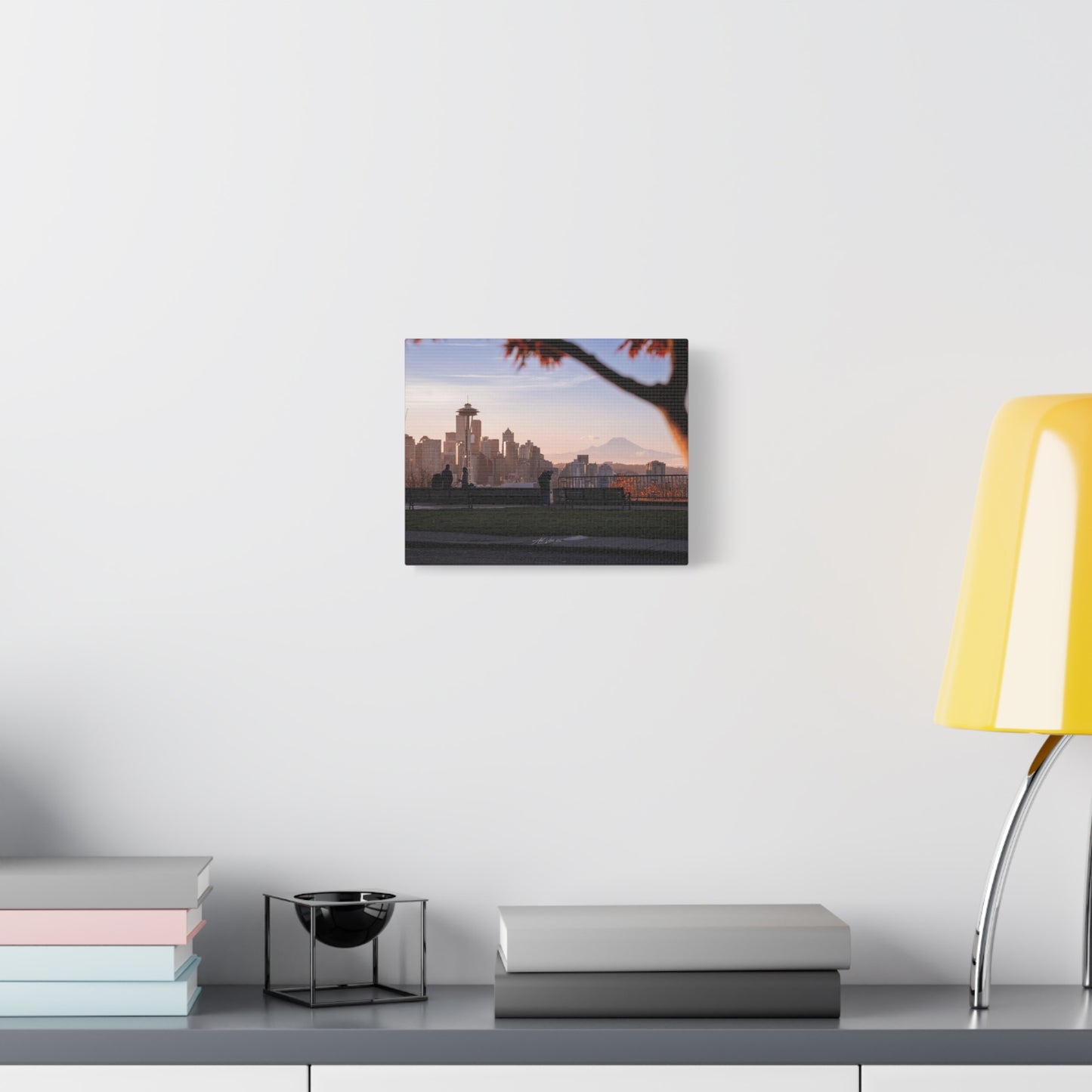 Seattle Cityscape Matte Canvas Print — Kerry Park Fall Golden Glow with Mt. Rainier & Space Needle (Stretched 1.25")