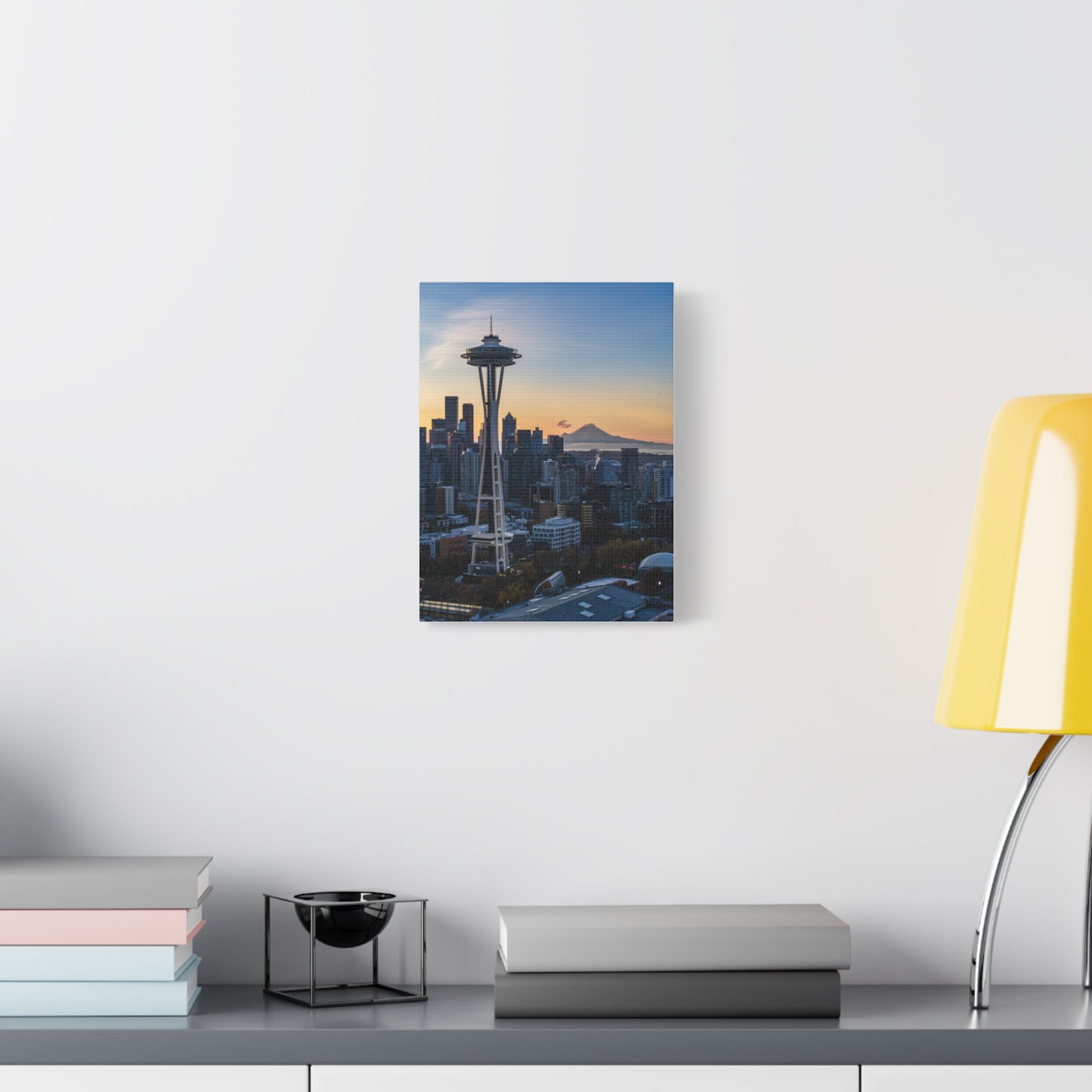 Seattle Space Needle & Mt. Rainier Sunrise Matte Canvas (Stretched 1.25")