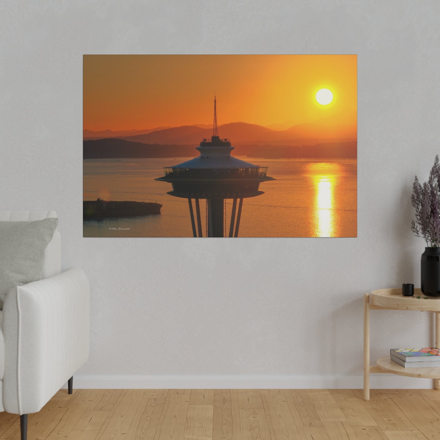 Golden Hour Sunset Behind Space Needle